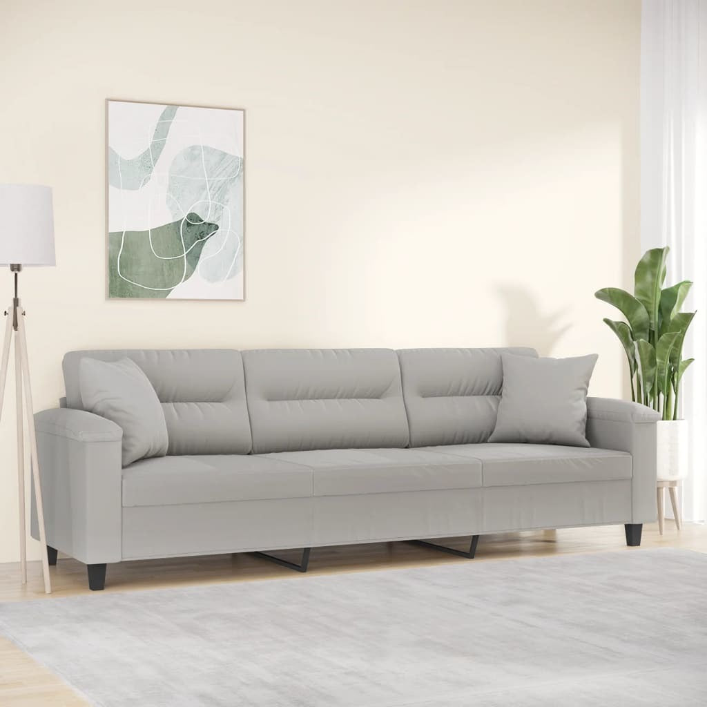 3-Seater Sofa with Pillows&Cushions Light Gray 82.7" Microfiber Fabric