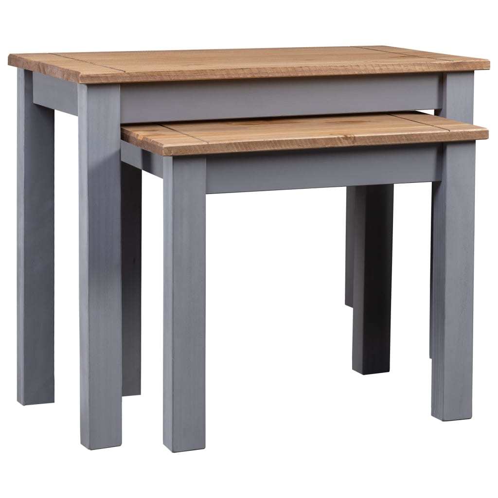 Nesting Tables 2 pcs Gray Solid Pine Wood Panama Range