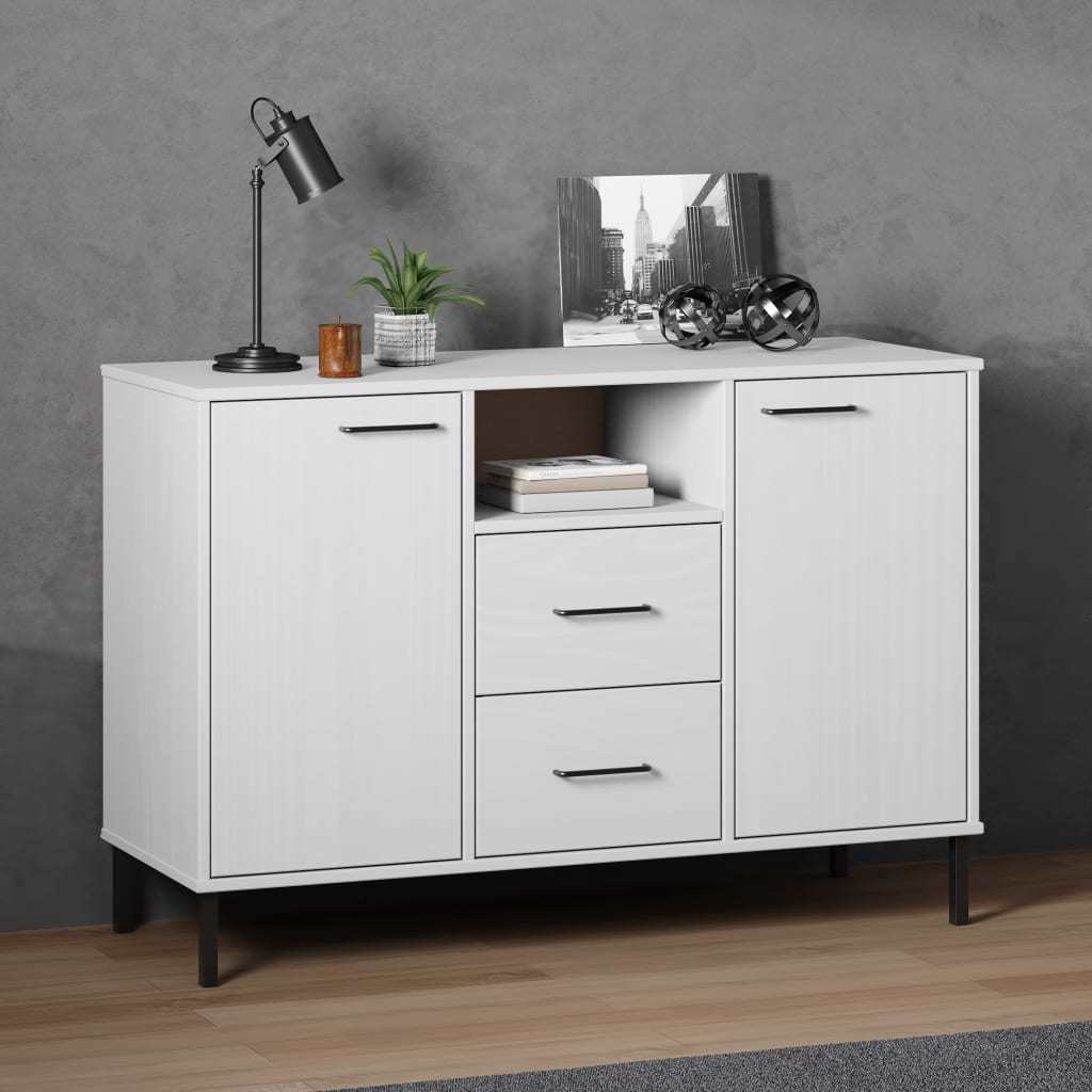 Sideboard with Metal Legs White 44.5"x15.7"x30.3" Solid Wood OSLO