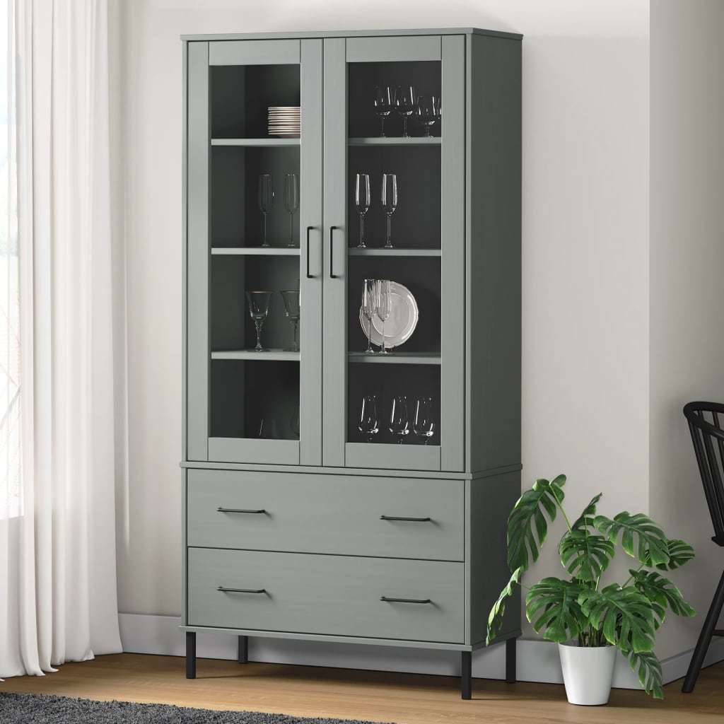 Bookcase with Metal Legs Gray 33.5"x13.8"x67.9" Solid Wood OSLO