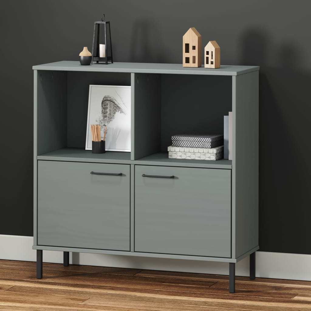 Bookcase with Metal Legs Gray 35.4"x13.8"x35.6" Solid Wood OSLO