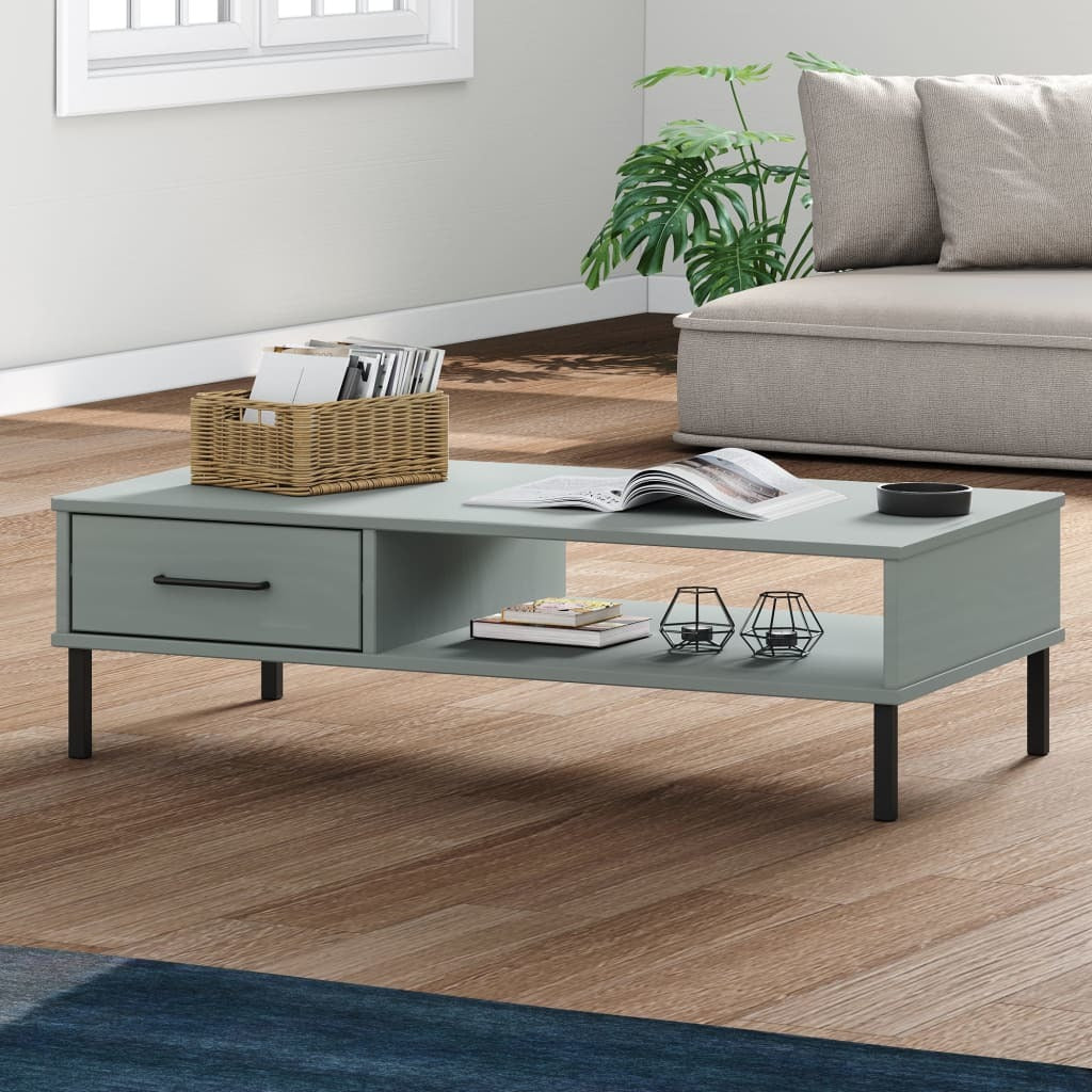 Coffee Table with Metal Legs Gray Solid Wood Pine OSLO