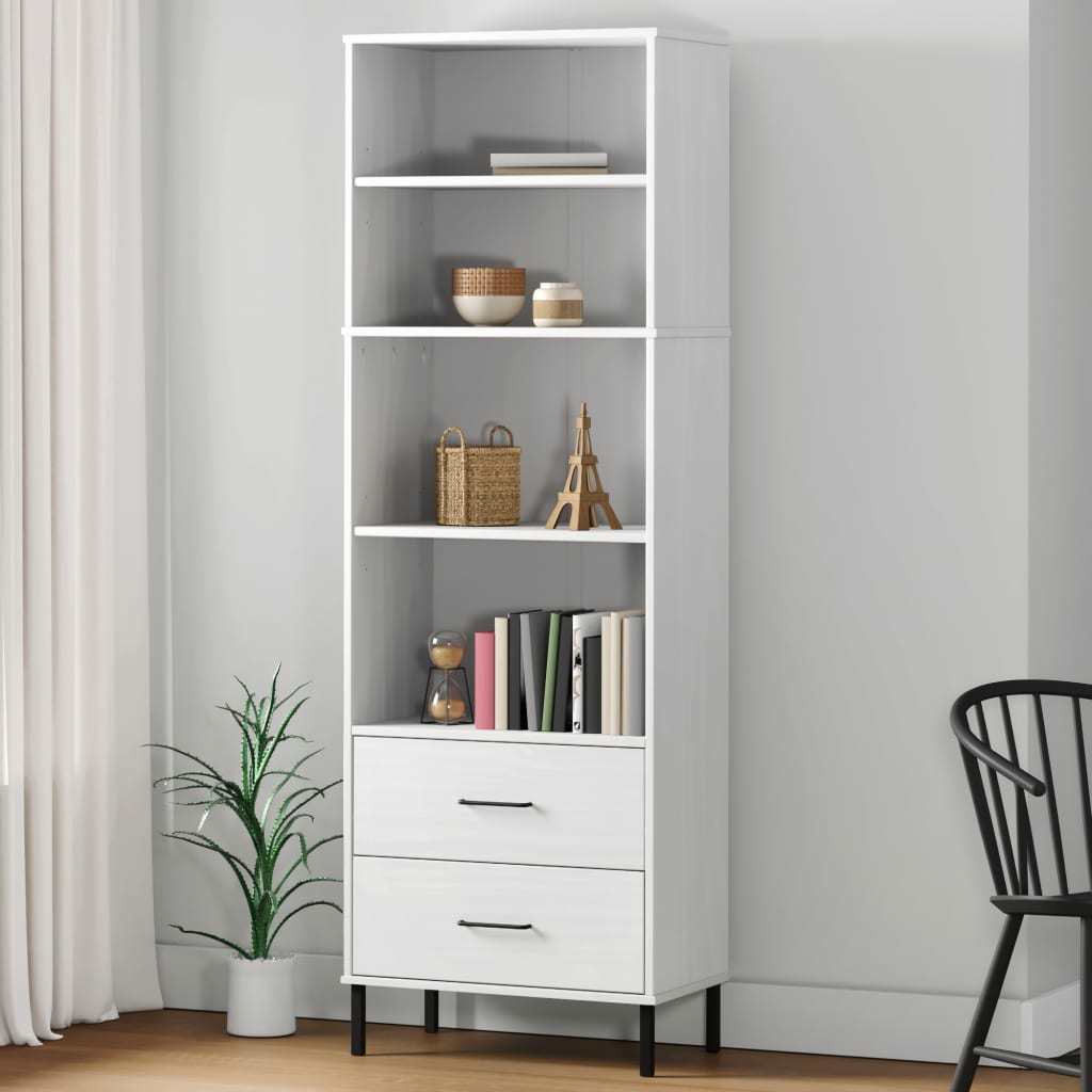 Bookcase with 2 Drawers White 23.6"x13.8"x70.9" Solid Wood OSLO