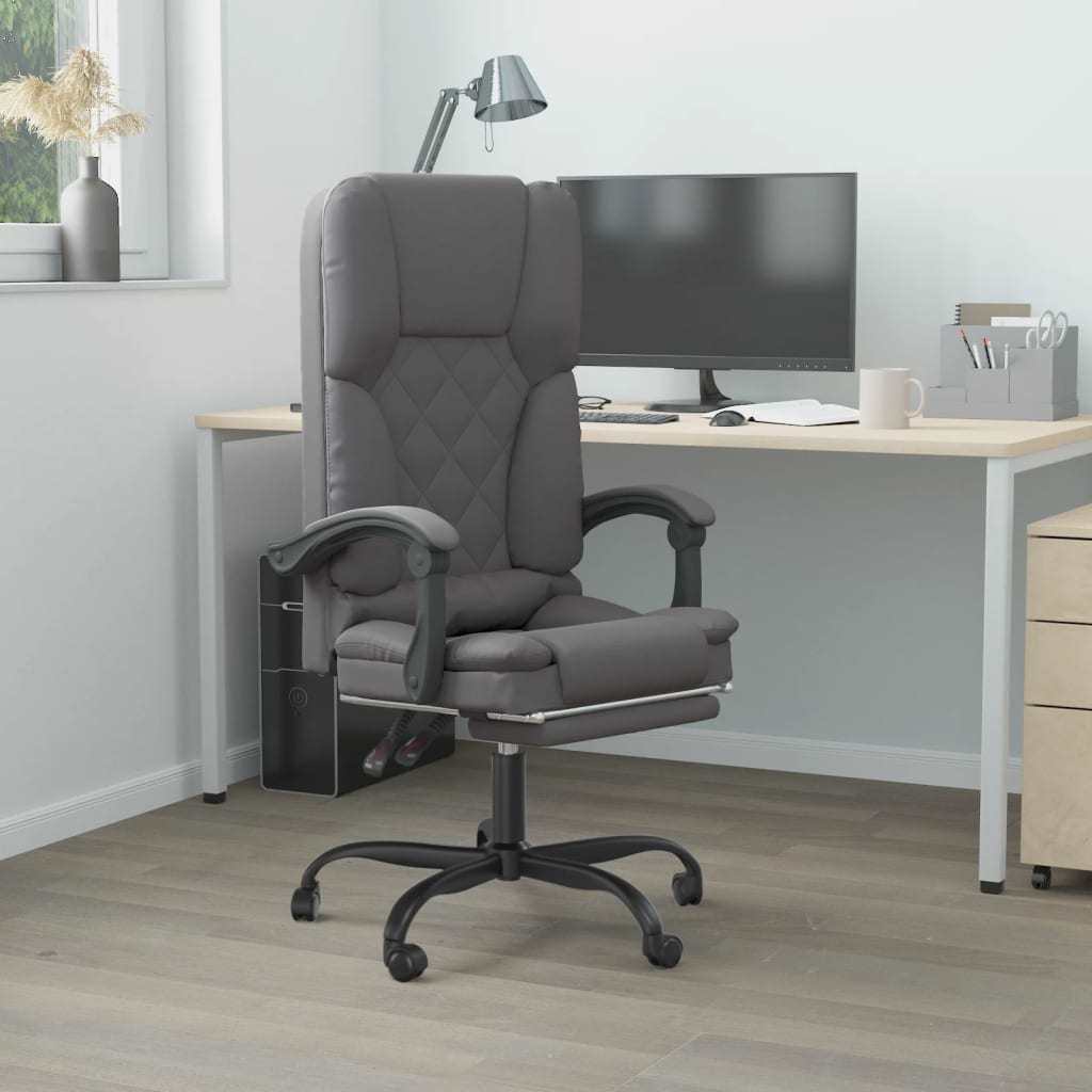 Massage Reclining Office Chair Gray Faux Leather