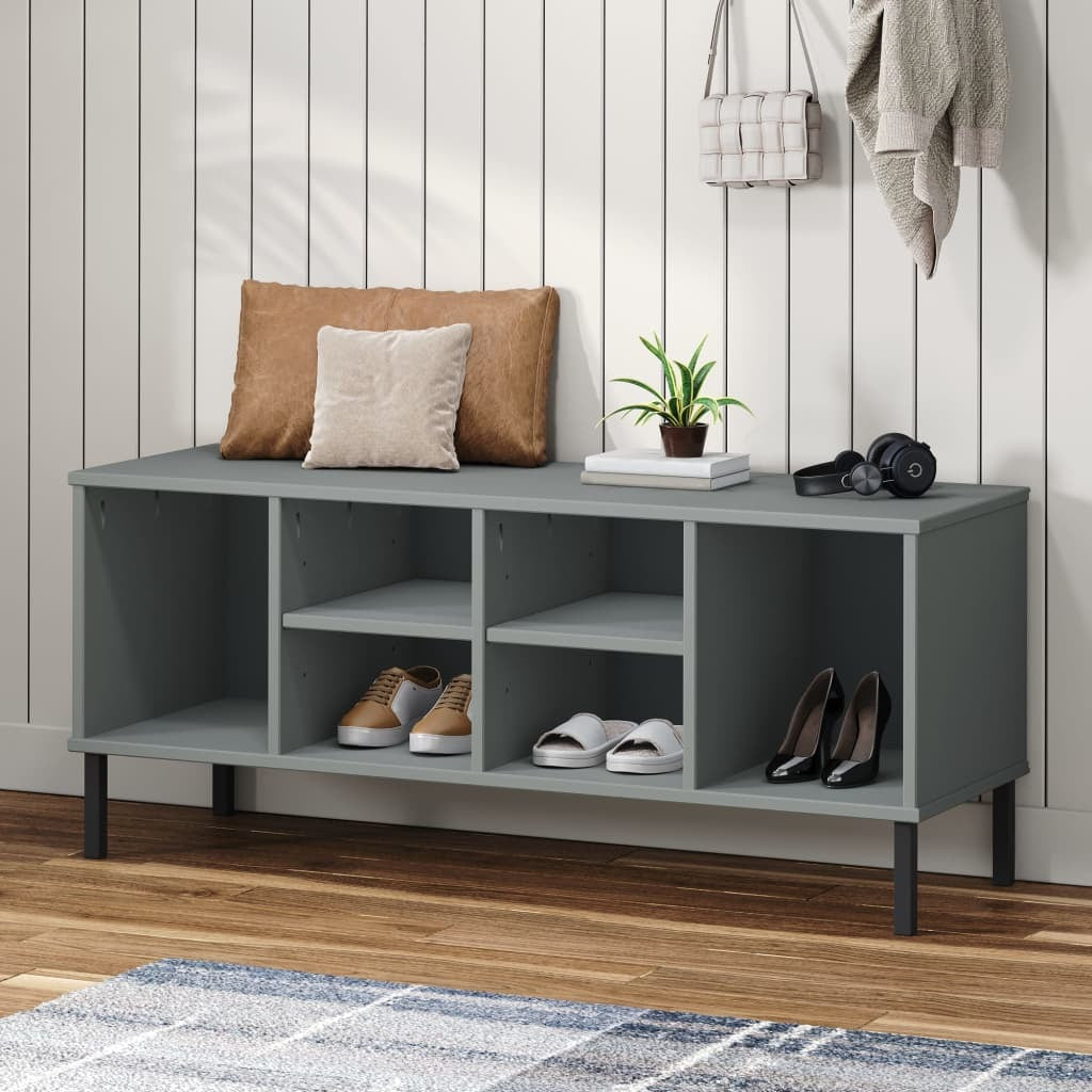 Shoe Rack with Metal Legs Gray 41.7"x13.8"x17.7" Solid Wood OSLO