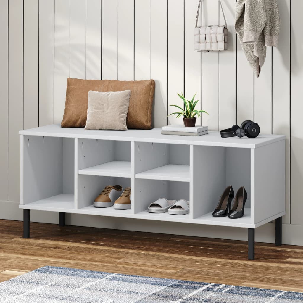 Shoe Rack with Metal Legs White 41.7"x13.8"x17.7" Solid Wood OSLO