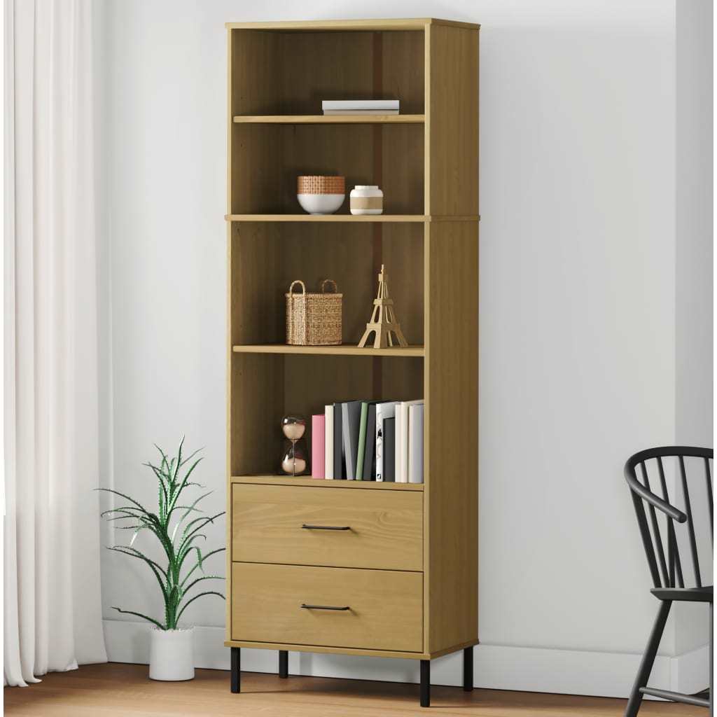 Bookcase with 2 Drawers Brown 23.6"x13.8"x70.9" Solid Wood OSLO