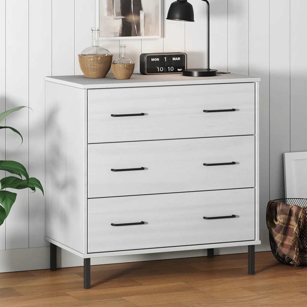 Sideboard with 3 Drawers White 30.3"x15.7"x31.3" Solid Wood OSLO