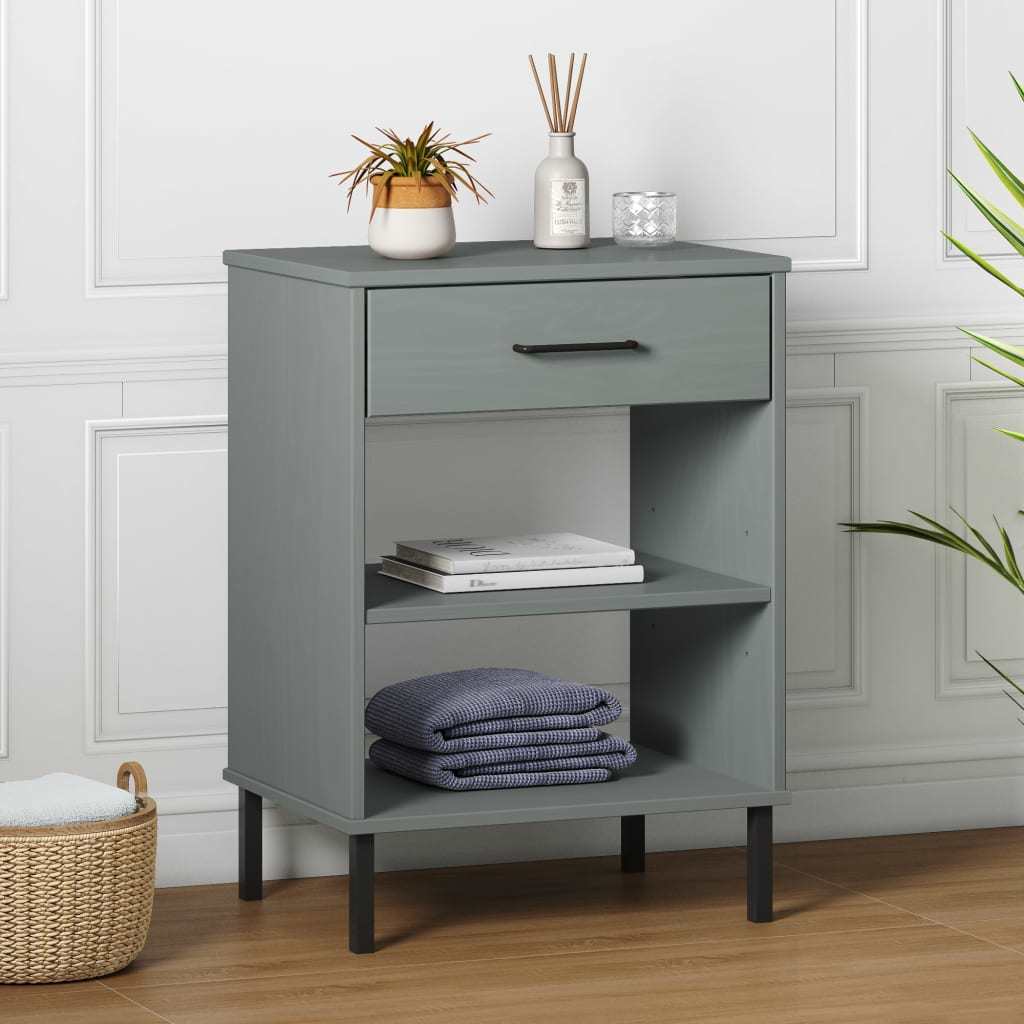 Console Cabinet with Metal Legs Gray Solid Wood Pine OSLO