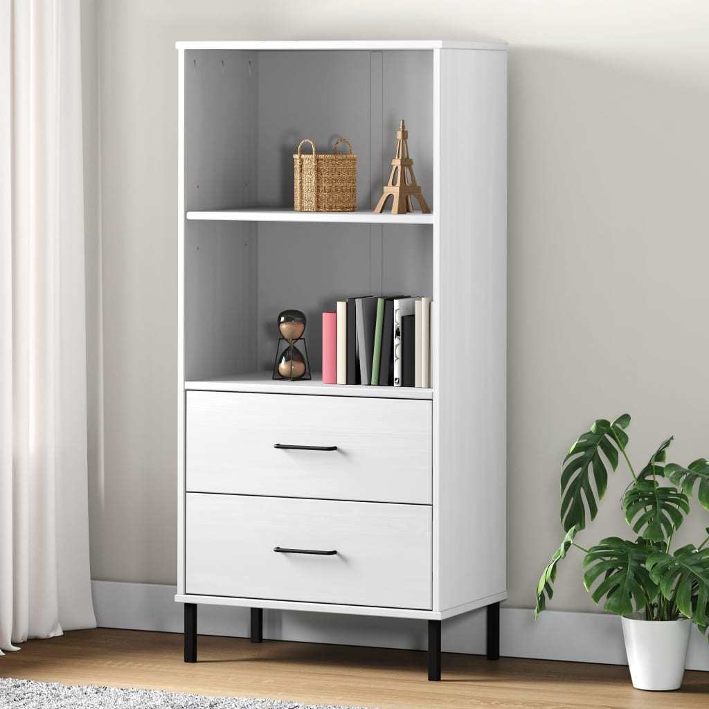 Bookcase with 2 Drawers White 23.6"x13.8"x50.6" Solid Wood OSLO