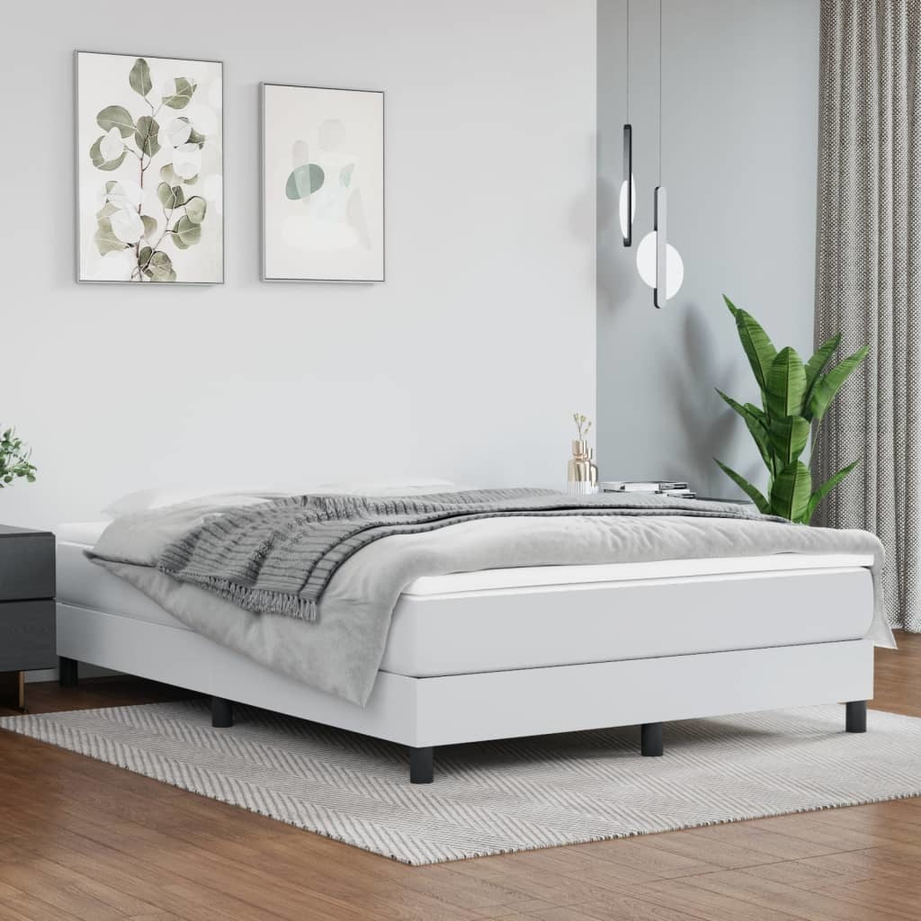 Box Spring Bed with Mattress White 53.9"x74.8" Full Faux Leather