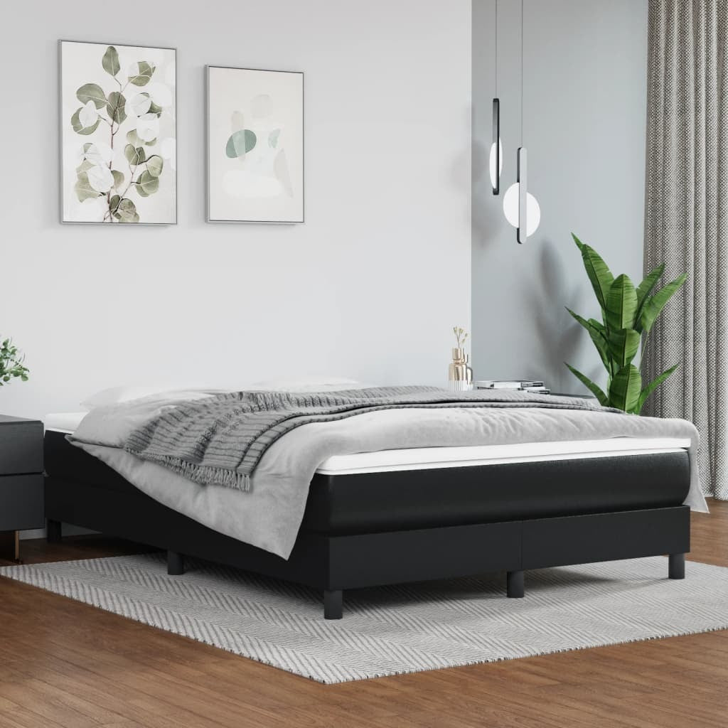 Box Spring Bed with Mattress Black 53.9"x74.8" Full Faux Leather