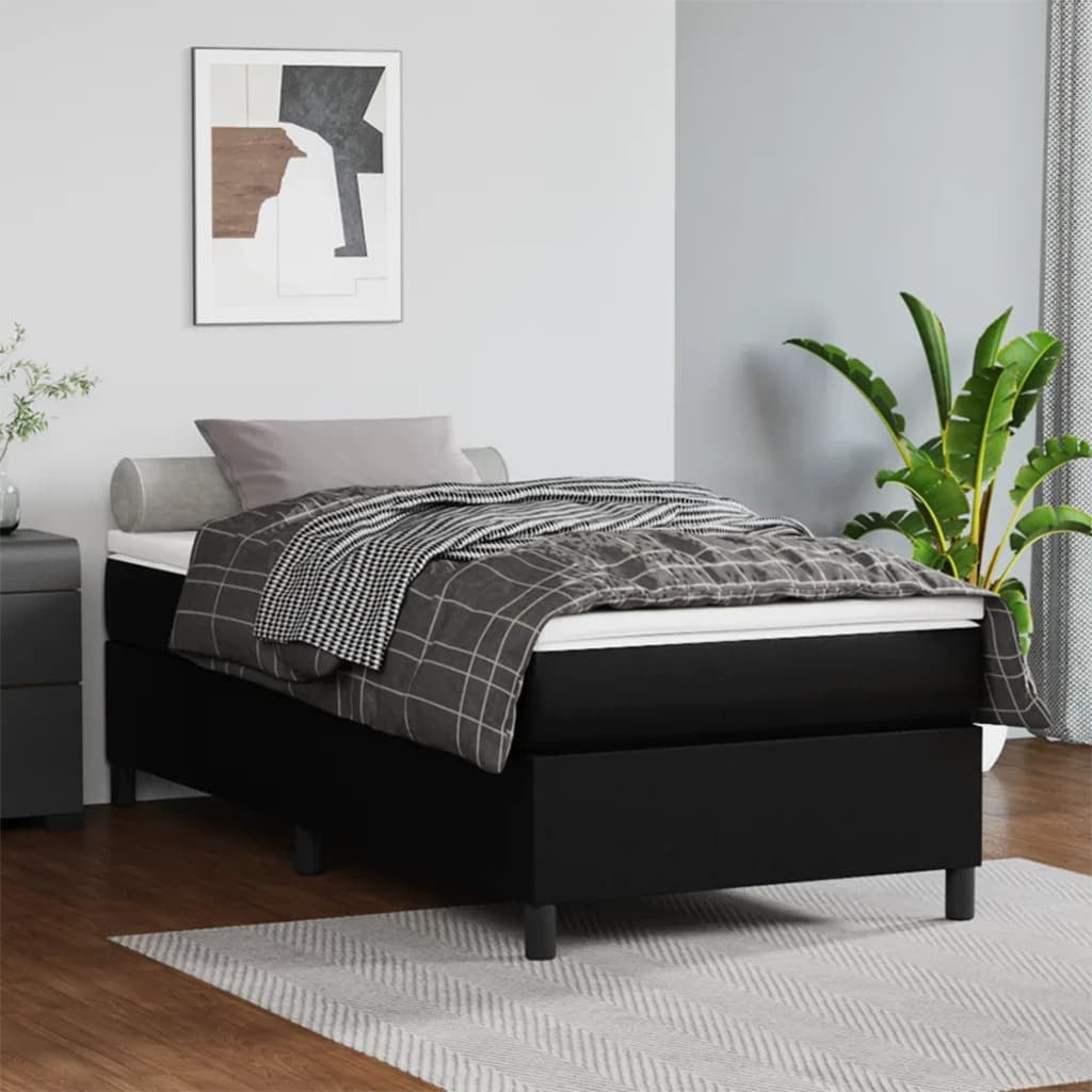 Box Spring Bed with Mattress Black 39.4"x74.8" Twin Faux Leather