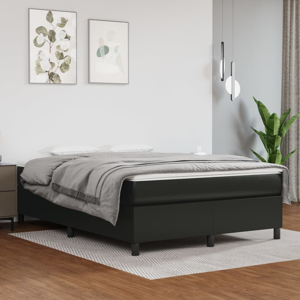 Box Spring Bed with Mattress Black 53.9"x74.8" Faux Leather