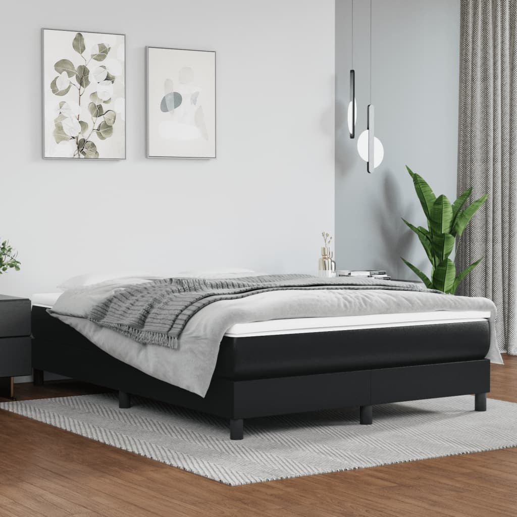 Box Spring Bed Frame Black 53.9"x74.8" Full Faux Leather