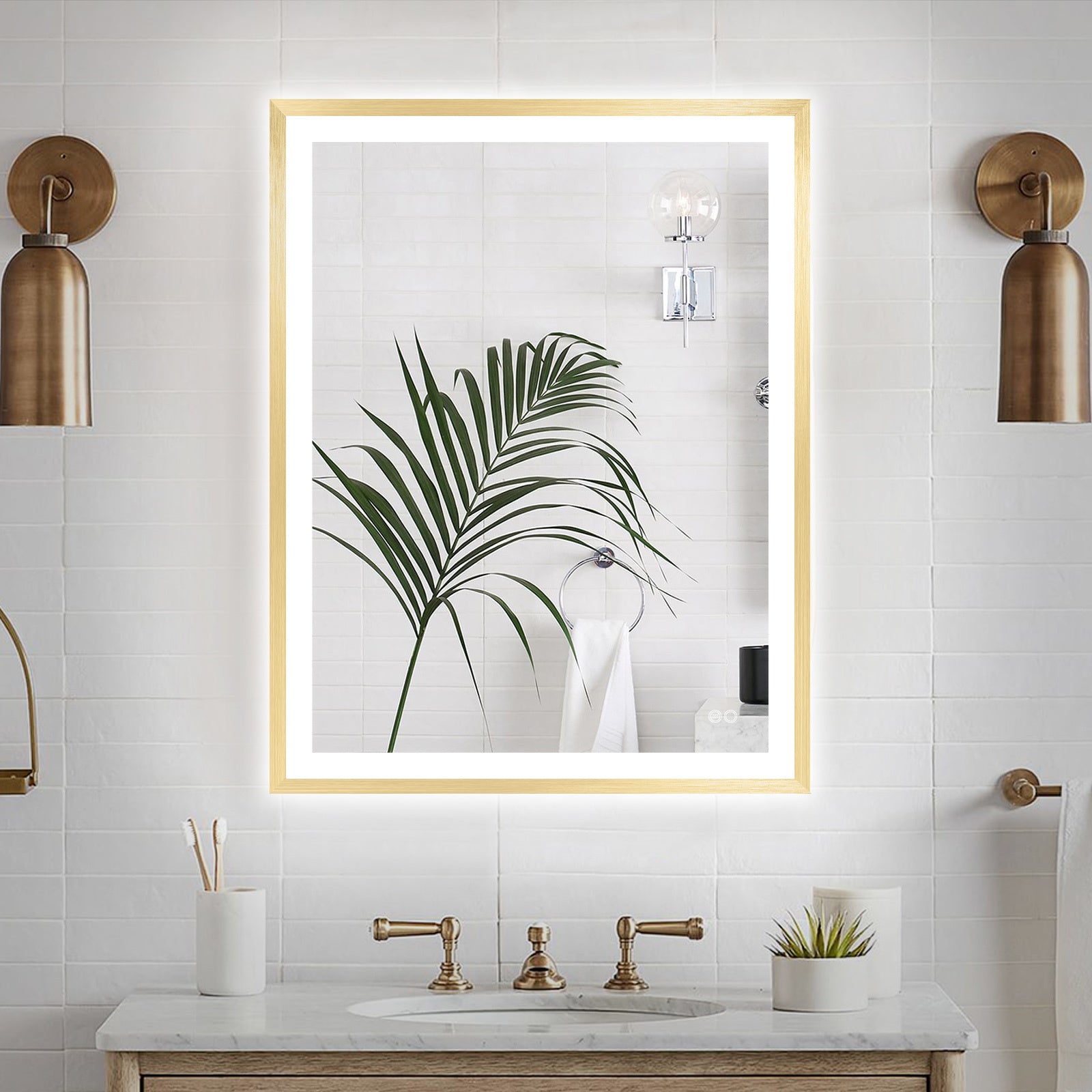 4 Size LED Bathroom Mirror;  Backlit and Front Lighted Mirror for Bathroom;  Wall Mounted Bathroom Vanity Framed Mirror Includes Dimmer;  ; Defogger;  Vertical / Horizontal