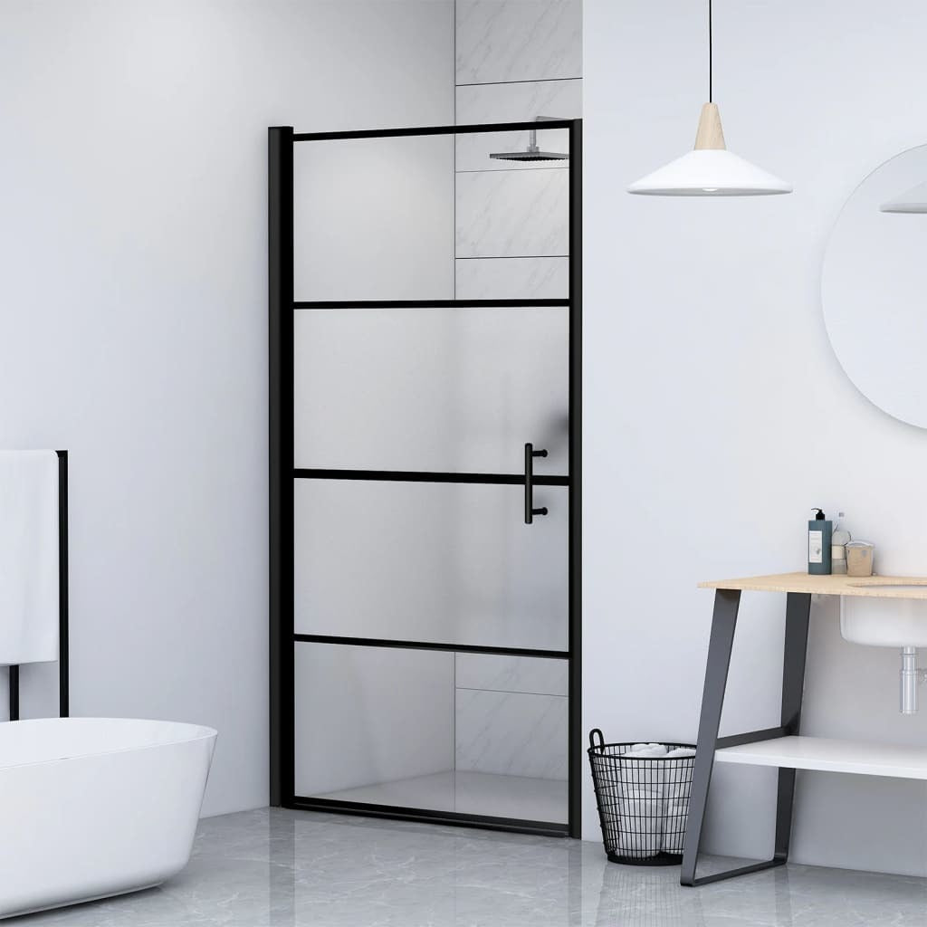 Shower Door 35.8"x76.8" Half Frosted Tempered Glass Black