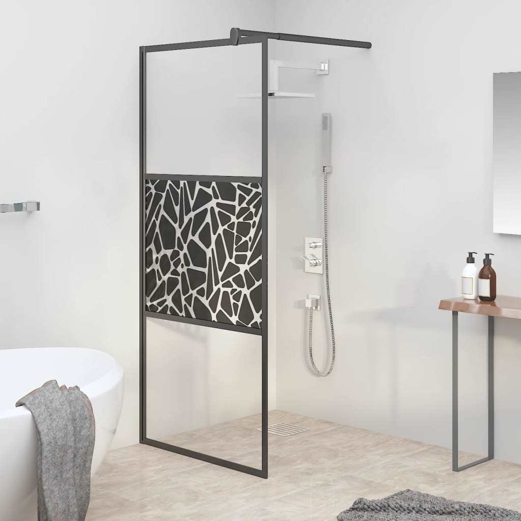 Walk-in Shower Wall 31.5"x76.8" ESG Glass with Stone Design Black