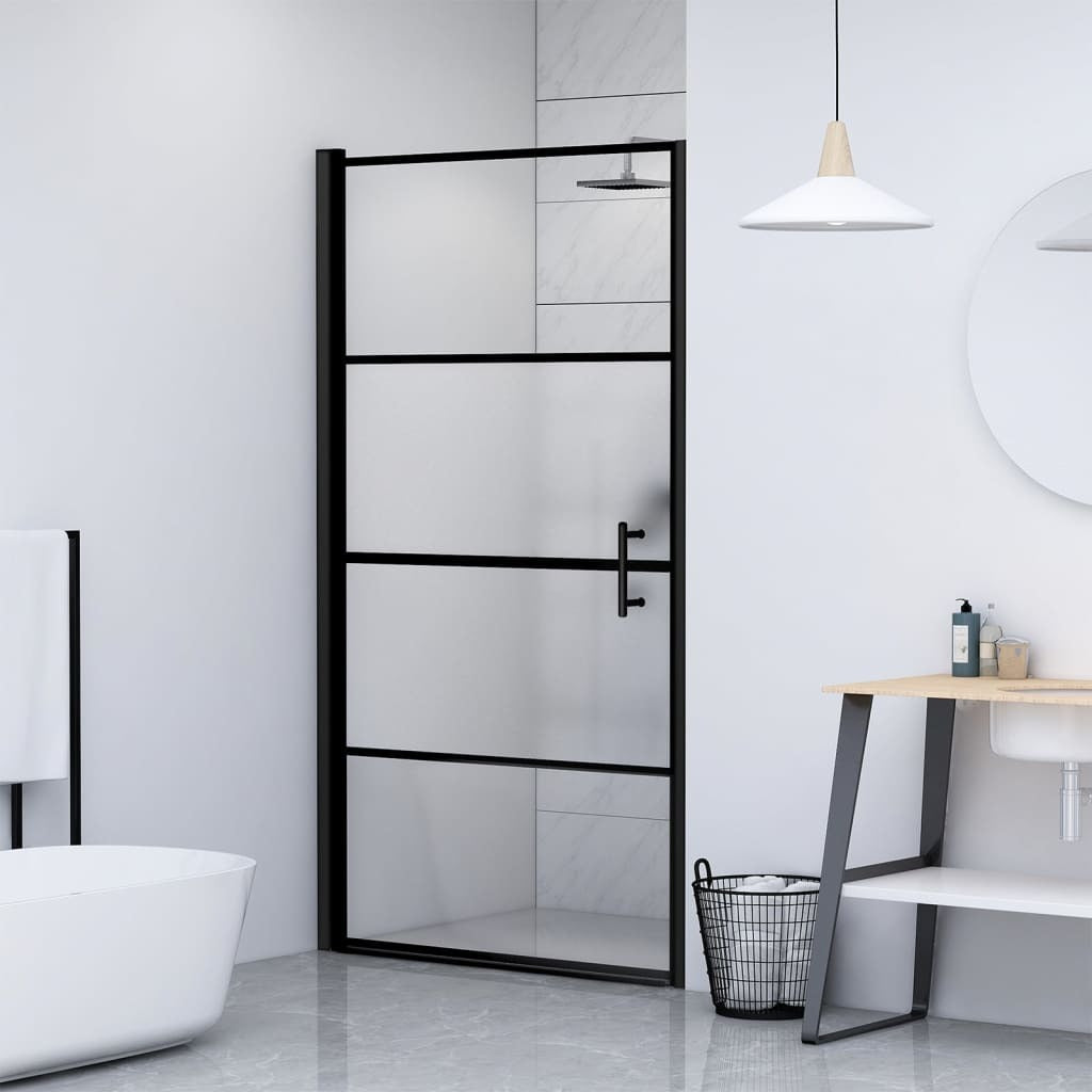 Shower Door 39.4"x70.1" Half Frosted Tempered Glass Black