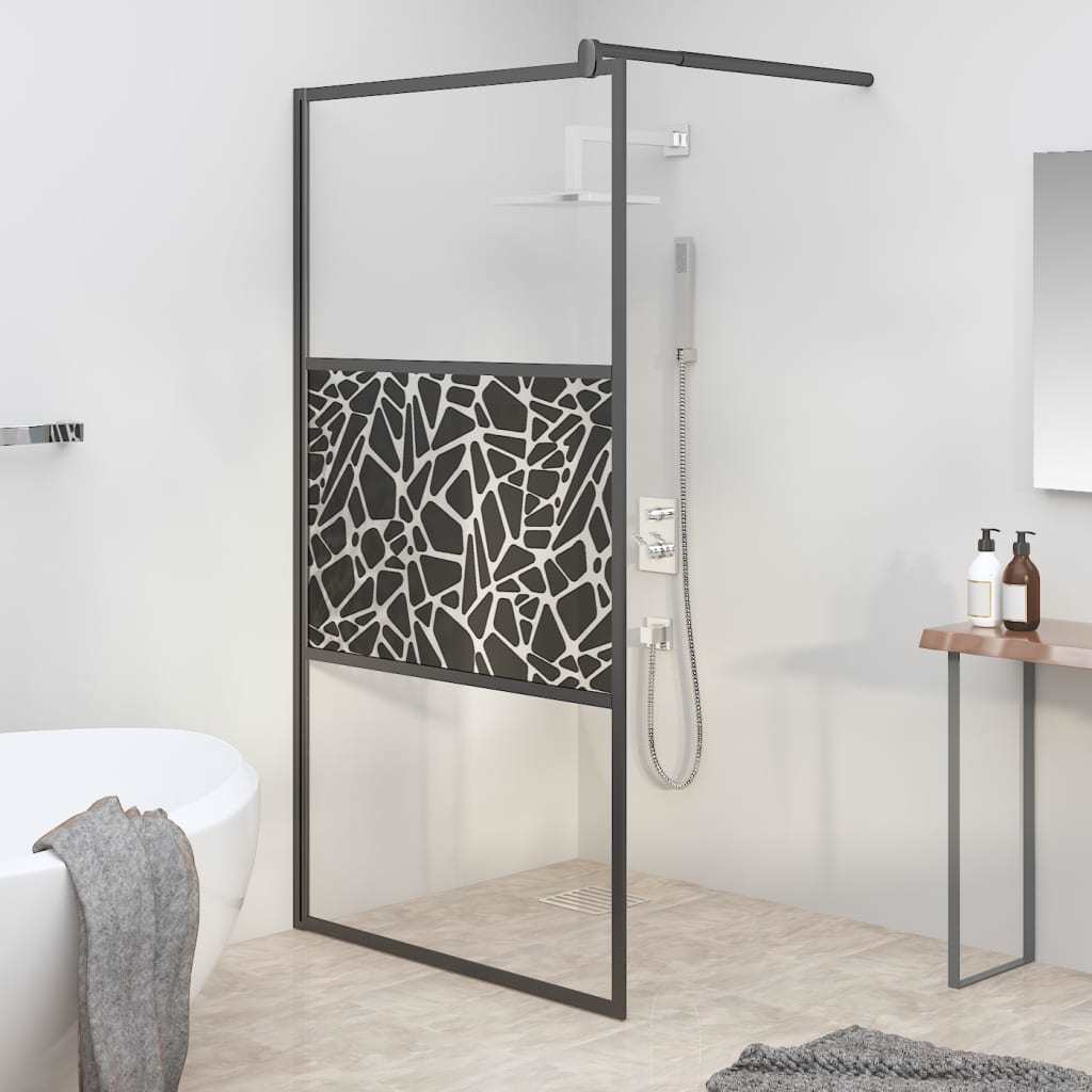 Walk-in Shower Wall 45.3"x76.8" ESG Glass with Stone Design Black