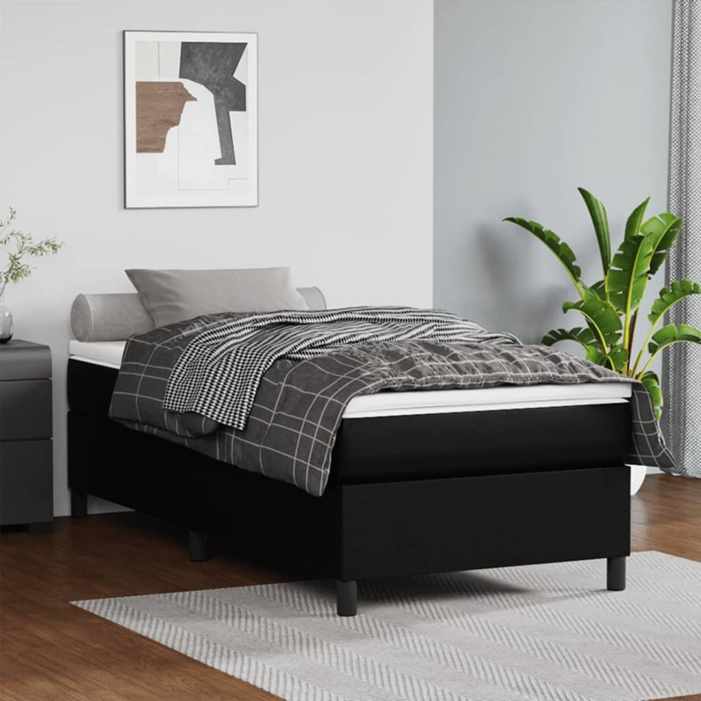 Box Spring Bed Frame Black 39.4"x79.9" Twin XL Faux Leather