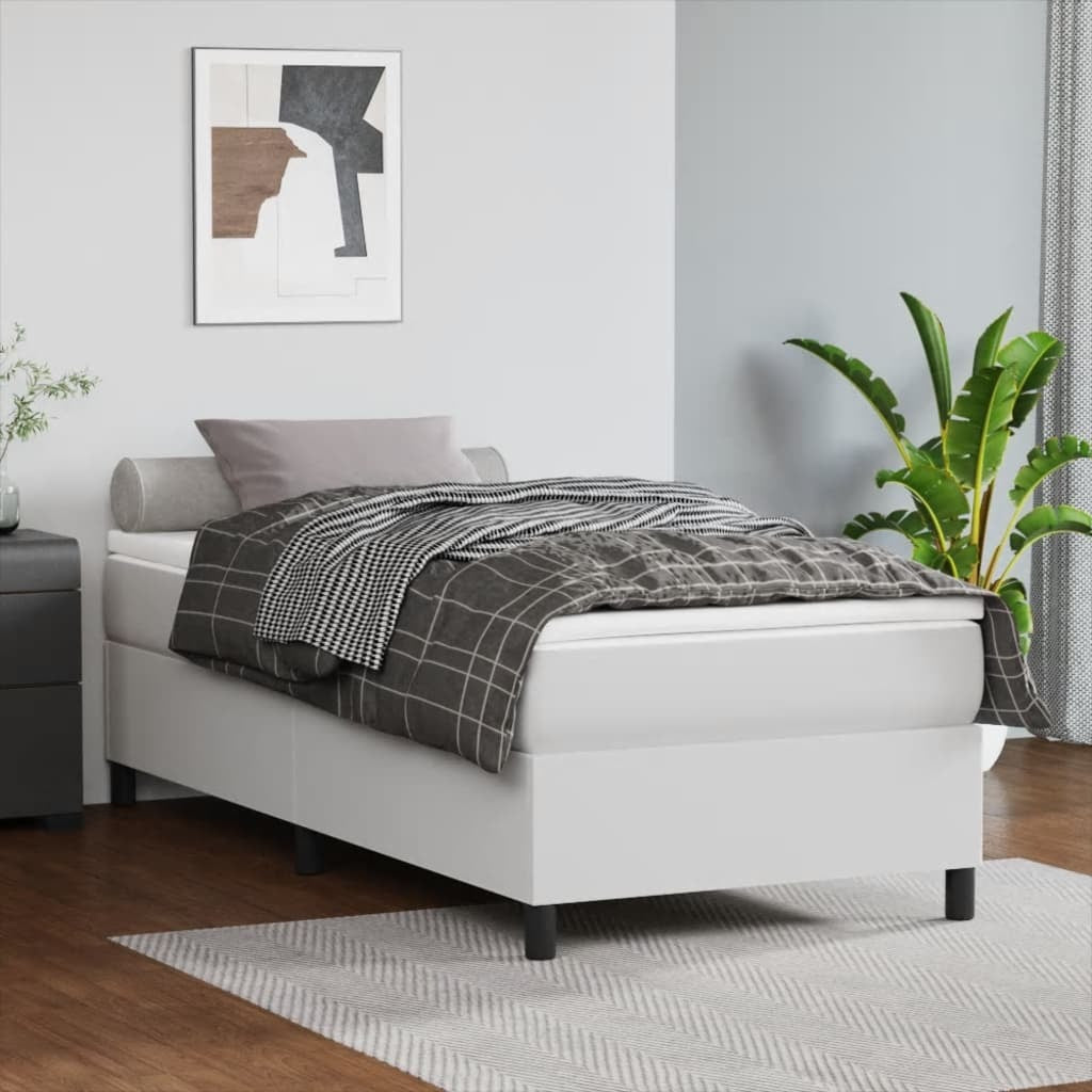 Box Spring Bed Frame White 39.4"x74.8" Twin Faux Leather