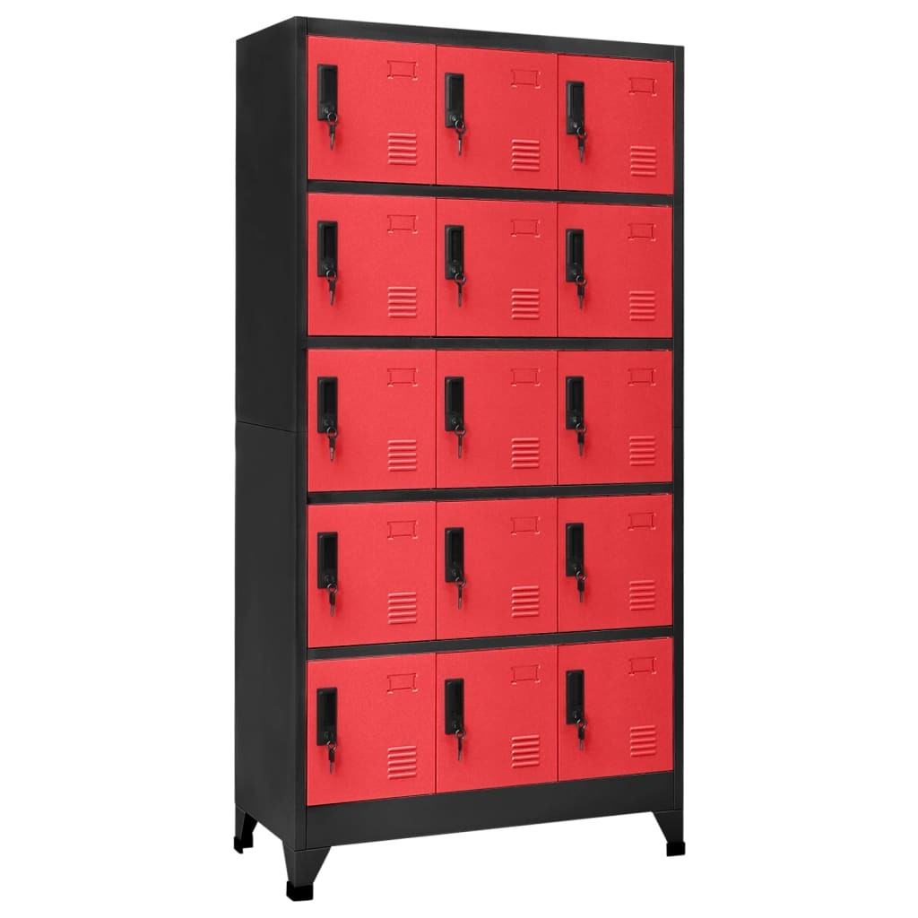 Locker Cabinet Anthracite and Red 35.4"x15.7"x70.9" Steel