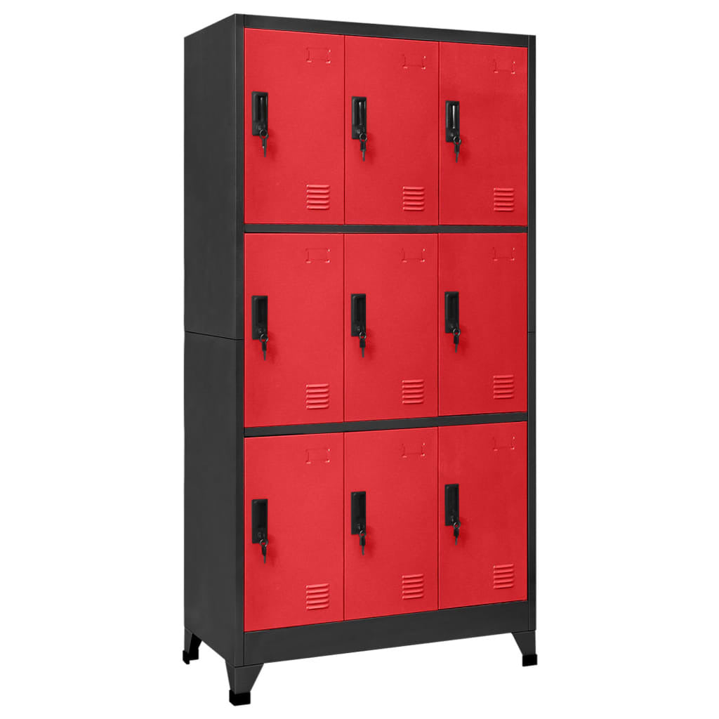 Locker Cabinet Anthracite and Red 35.4"x17.7"x70.9" Steel