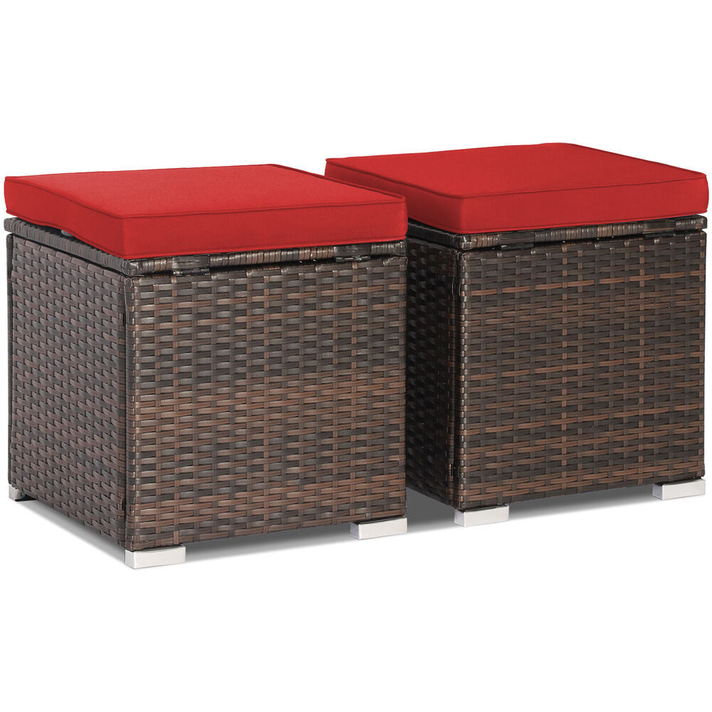 Removable Cushions Footstool Backyard Garden Patio Rattan Wicker Ottomans Seat