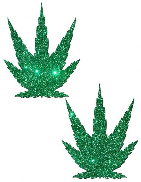 Pot Leaf Green Glitter Pasties