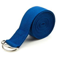 Blue 8' Cotton Yoga Strap with Metal D-Ring