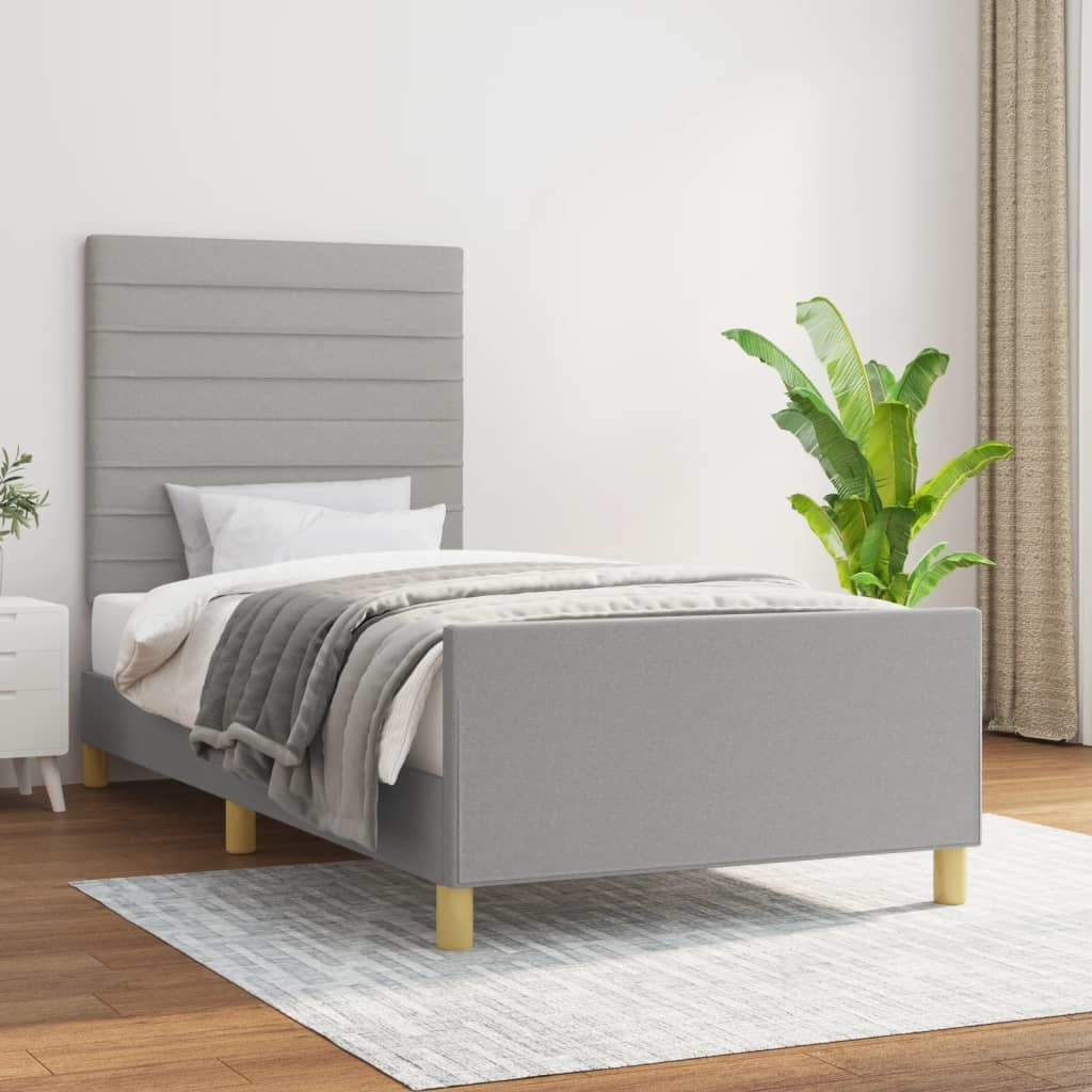 Bed Frame with Headboard Light Gray 39.4"x74.8" Twin Fabric