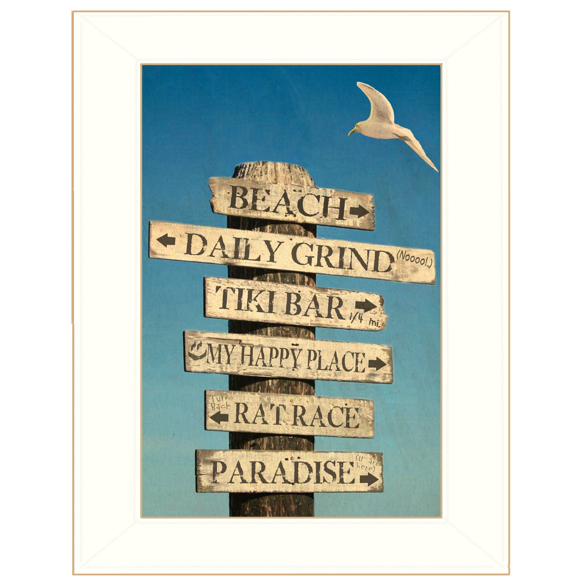 "Beach Directional" by Graffitee Studios, Ready to Hang Framed Print, White Frame