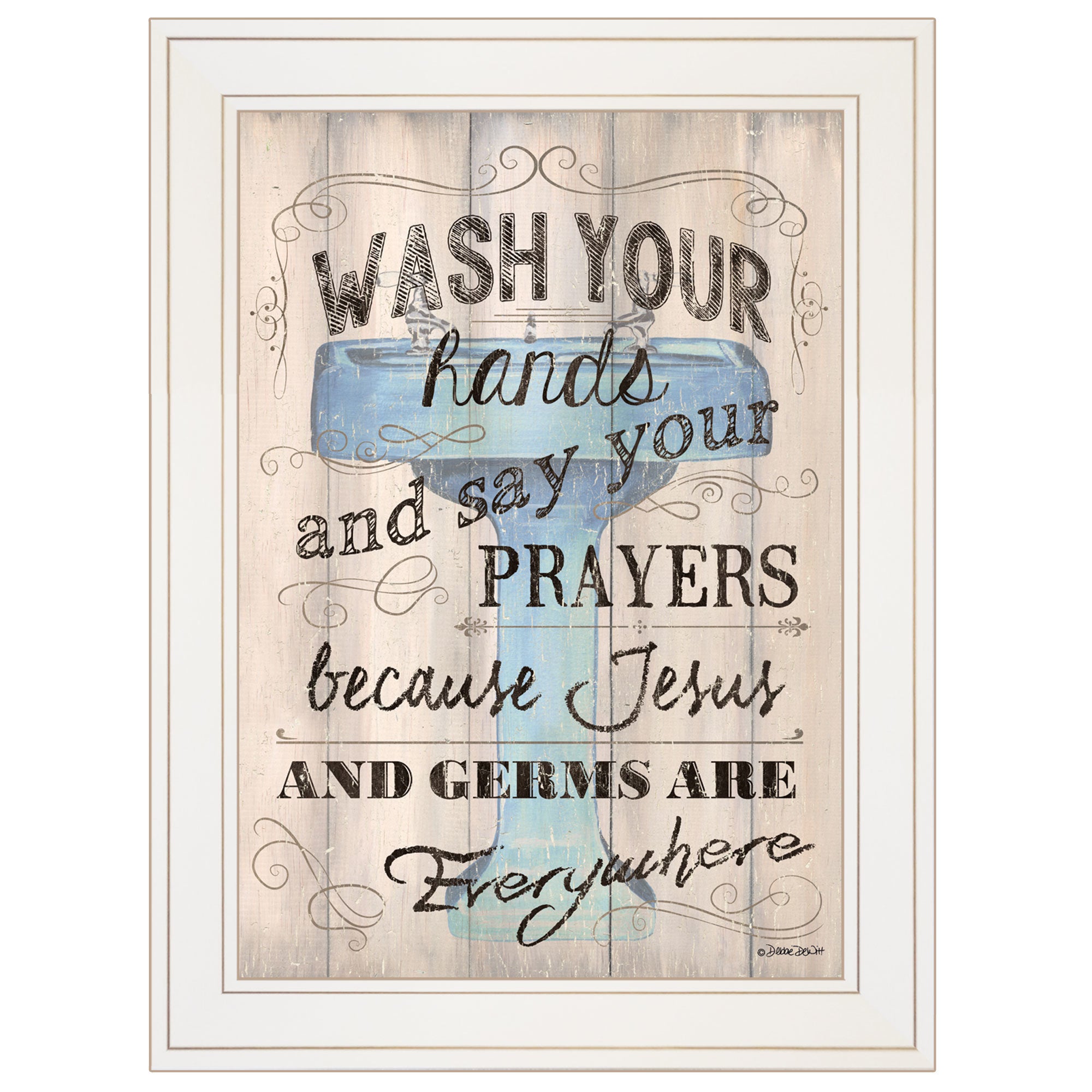 "Bathroom Humor" by Debbie DeWitt, Ready to Hang Framed print, White Frame