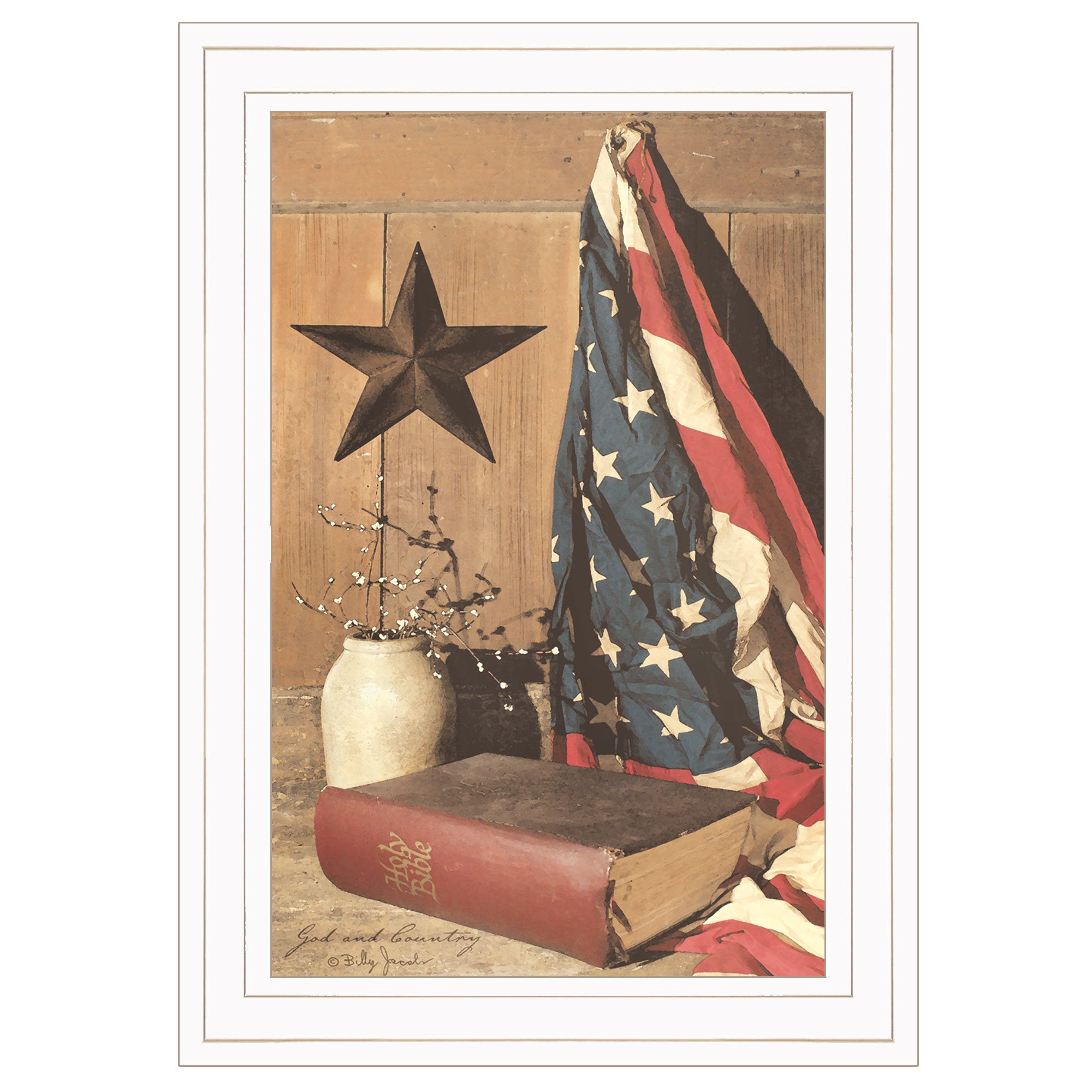 "God and Country" By Billy Jacobs, Ready to Hang Framed Print, White Frame