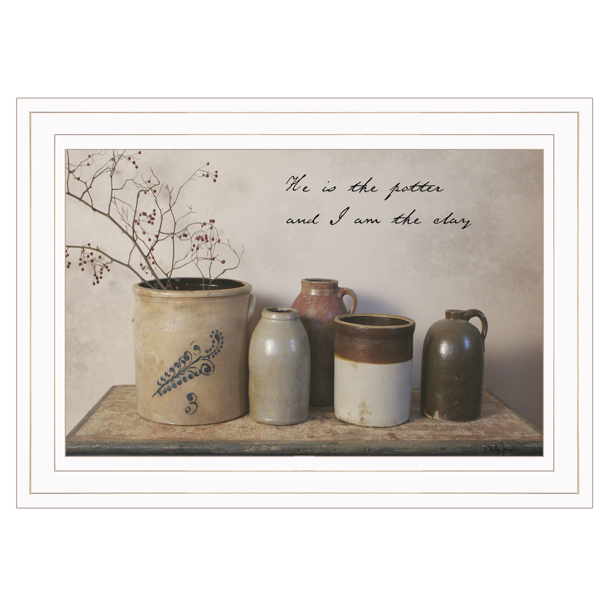 "He is the Potter" By Billy Jacobs, Ready to Hang Framed Print, White Frame