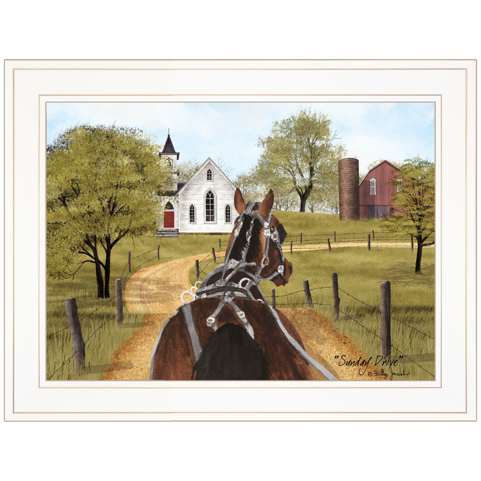 "Amish on Sunday Drive" By Billy Jacobs, Ready to Hang Framed Print, White Frame