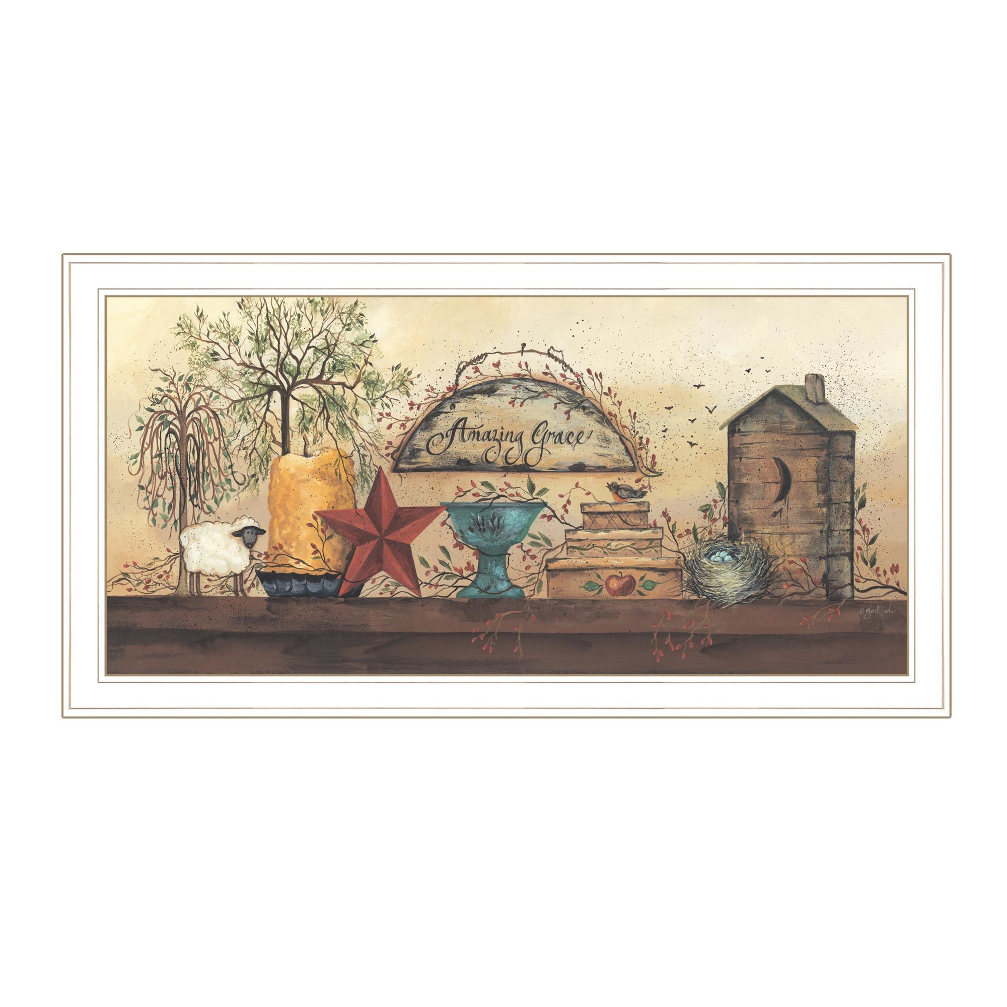 "Amazing Grace Shelf" By Gail Eads, Ready to Hang Framed Print, White Frame