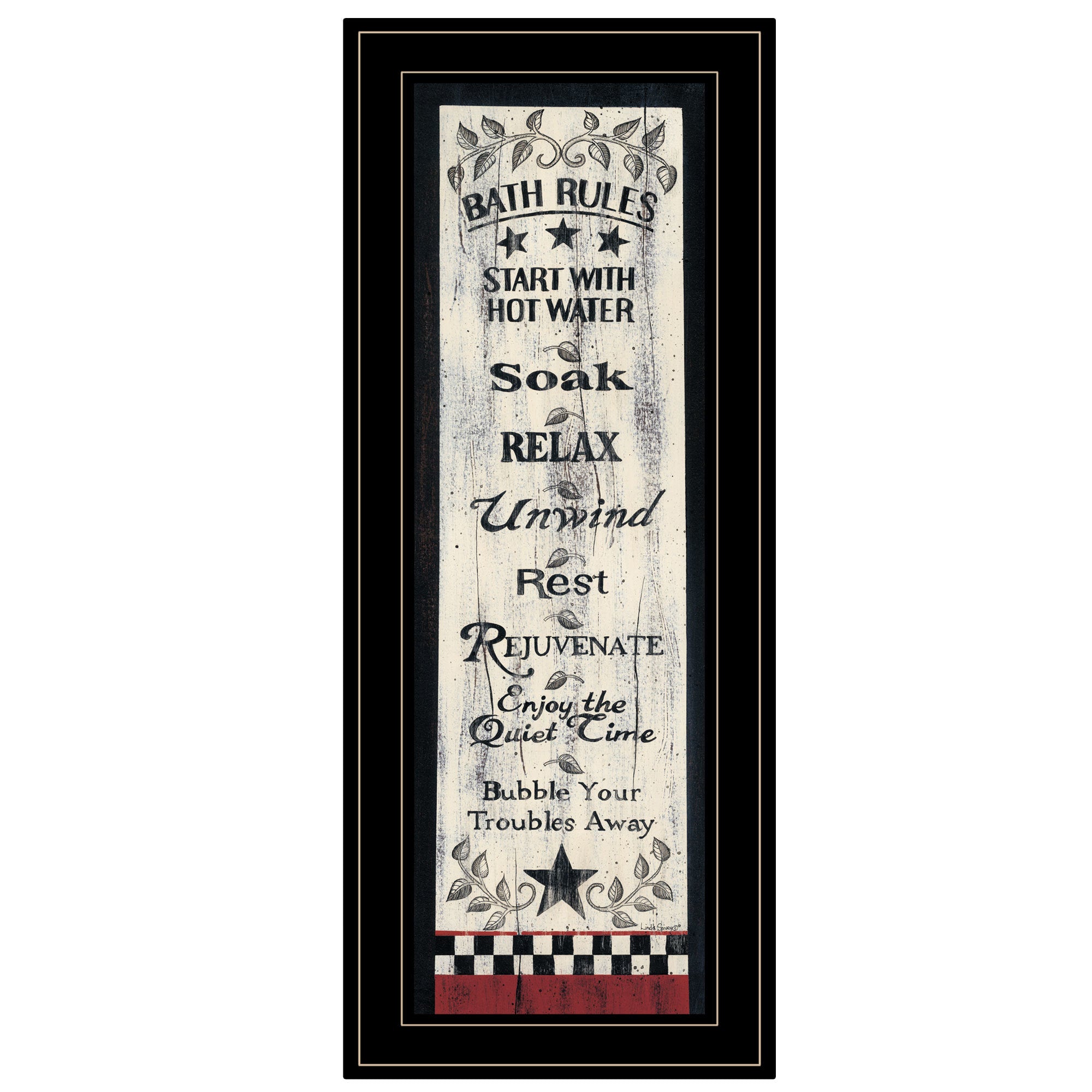 "Bath Rules" By Linda Spivey, Ready to Hang Framed Print, Black Frame