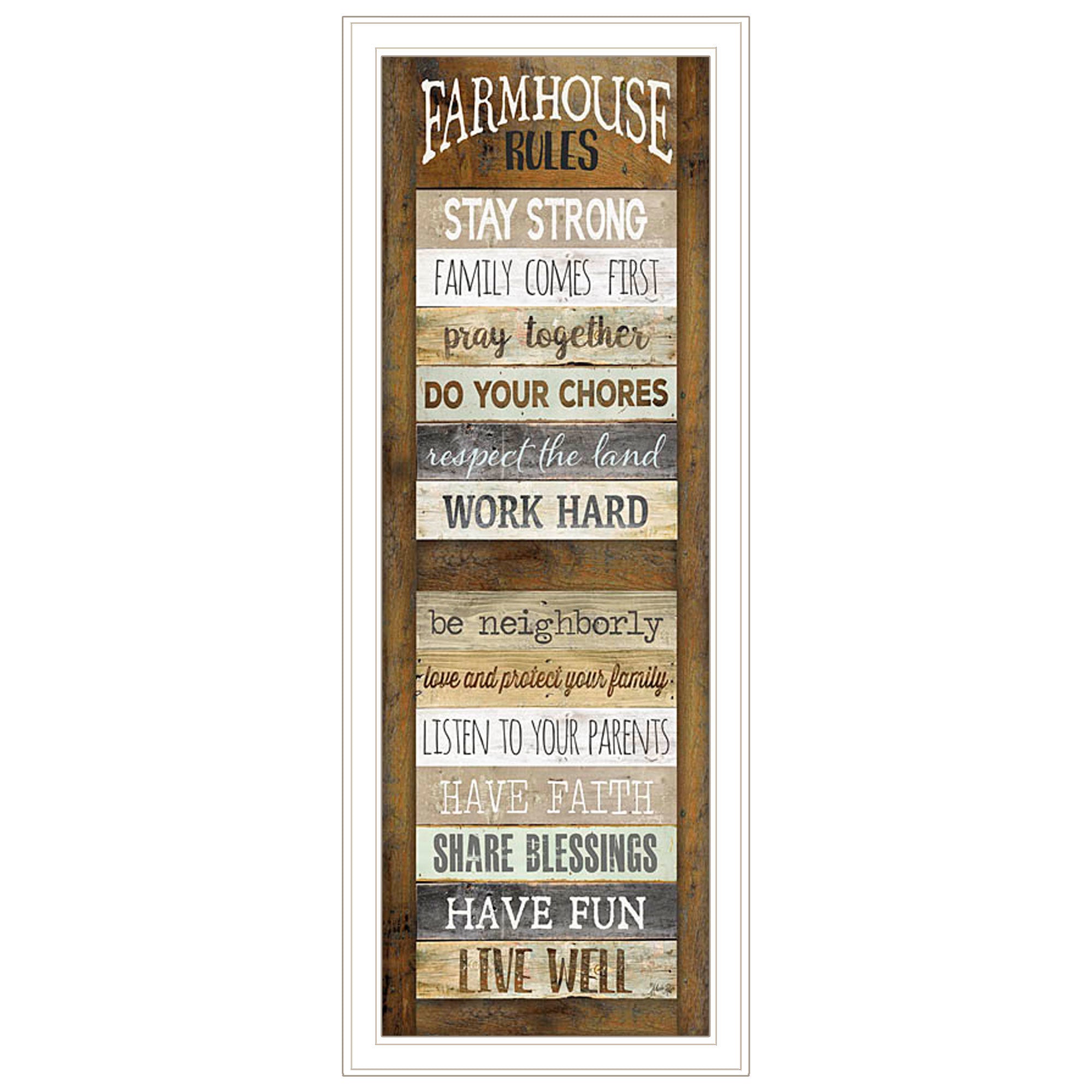 "Farmhouse Rules" By Marla Rae, Ready to Hang Framed Print, White Frame
