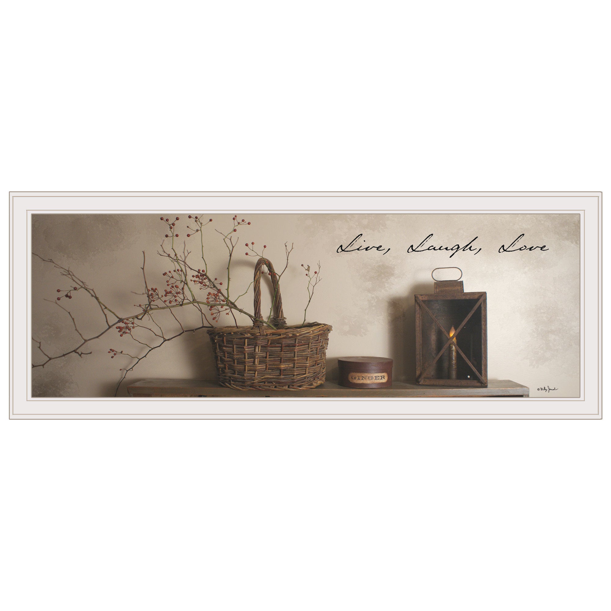 "Live, Laugh and Love" By Billy Jacobs, Ready to Hang Framed Print, White Frame