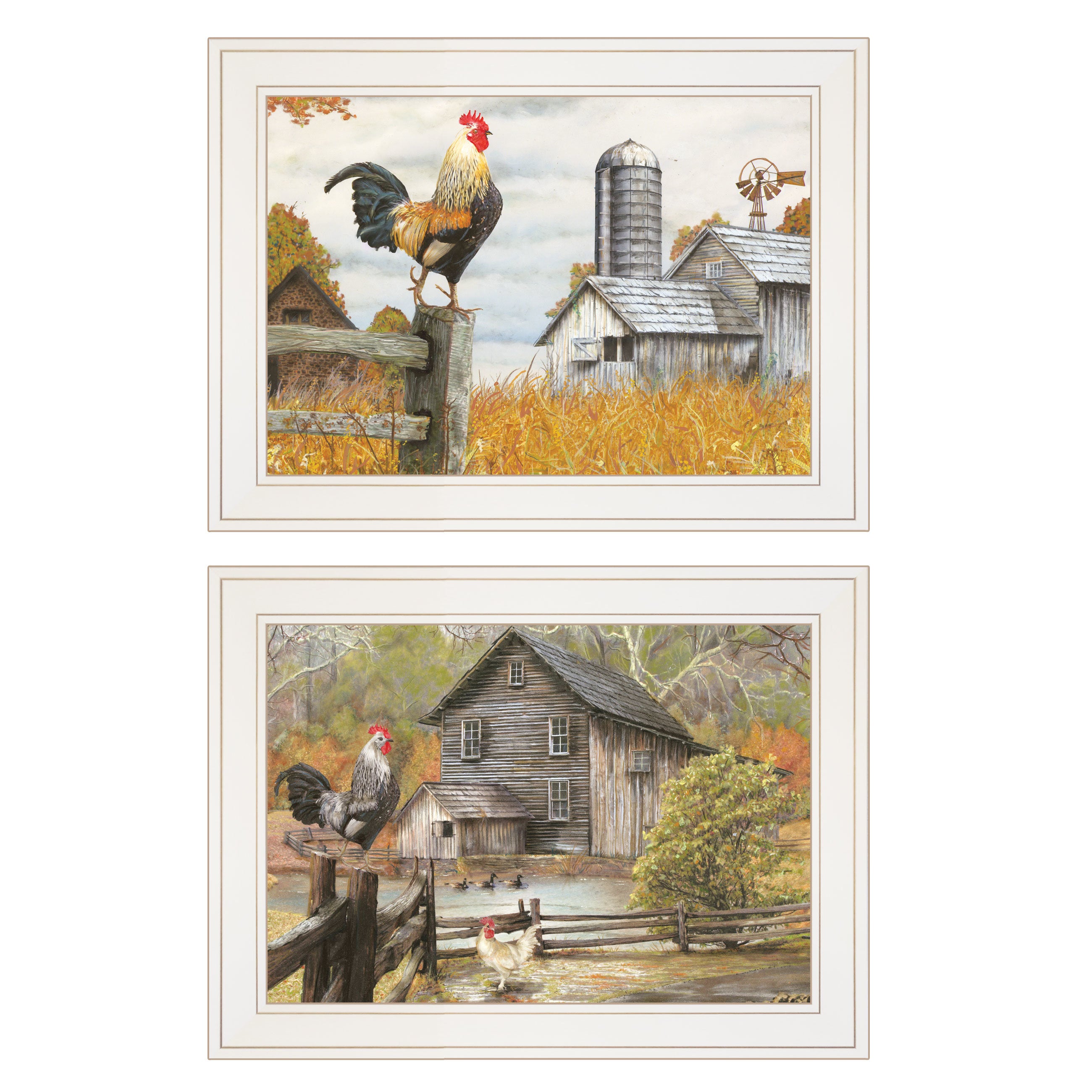 "Down on the Farm" 2-Piece Vignette by Ed Wargo, White Frame