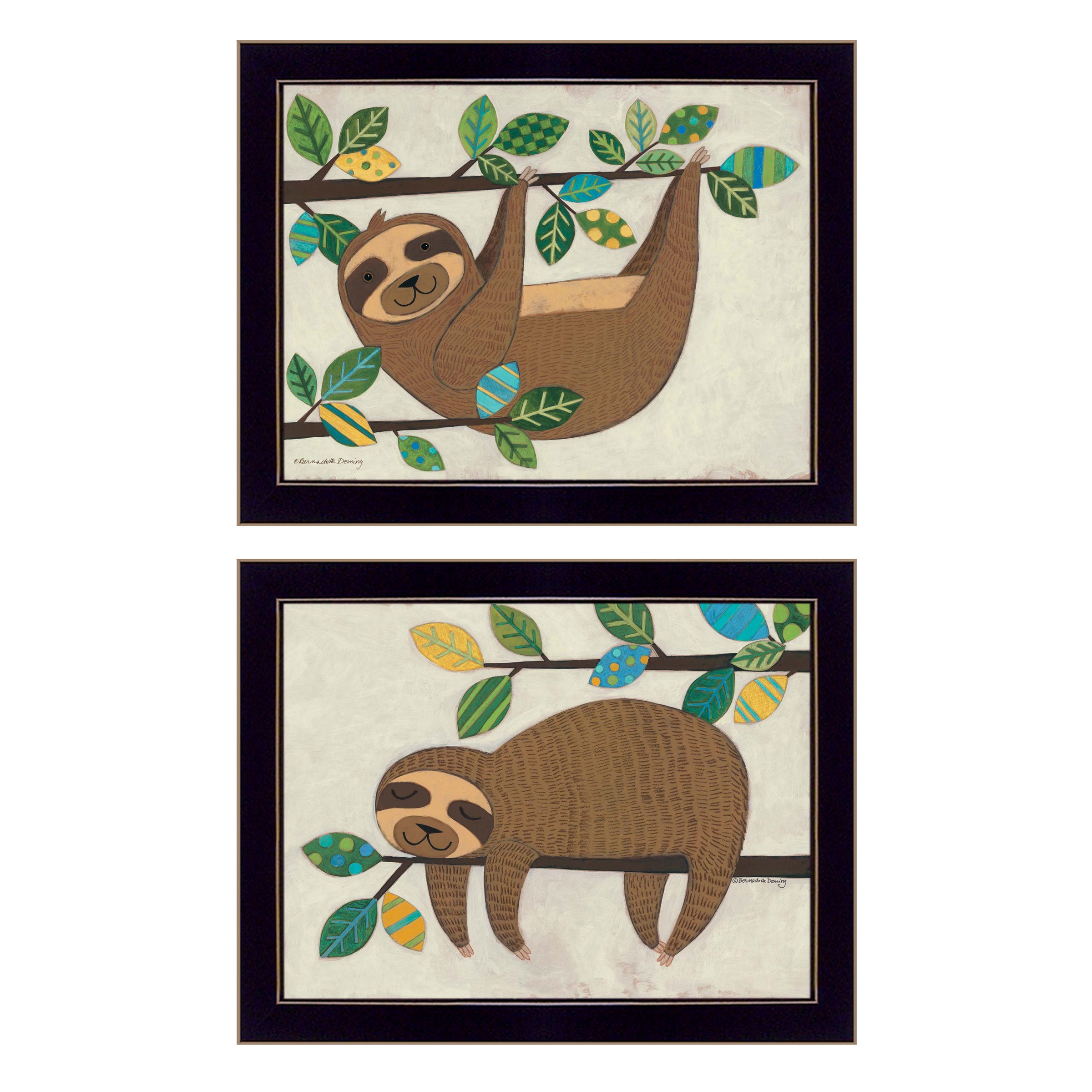 "Cute Sloths" 2-Piece Vignette by Bernadette Deming, Black Frame