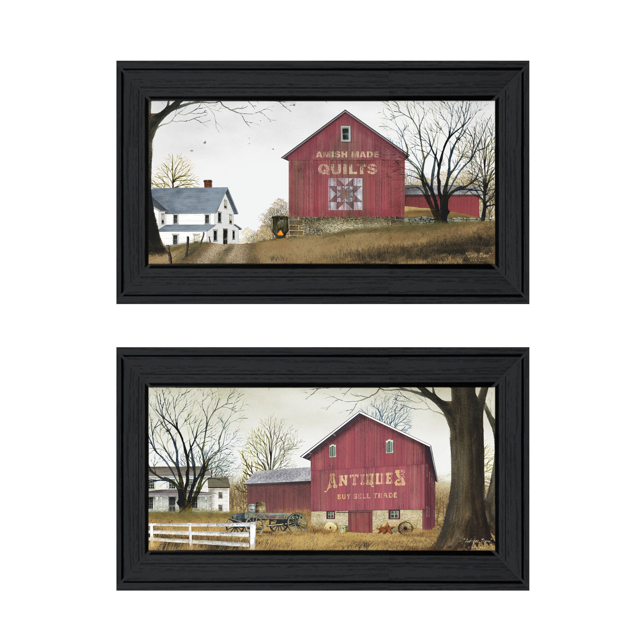 "Antique Barn & Quilt Barn" 2-Piece Vignette by Billy Jacobs, Black Frame