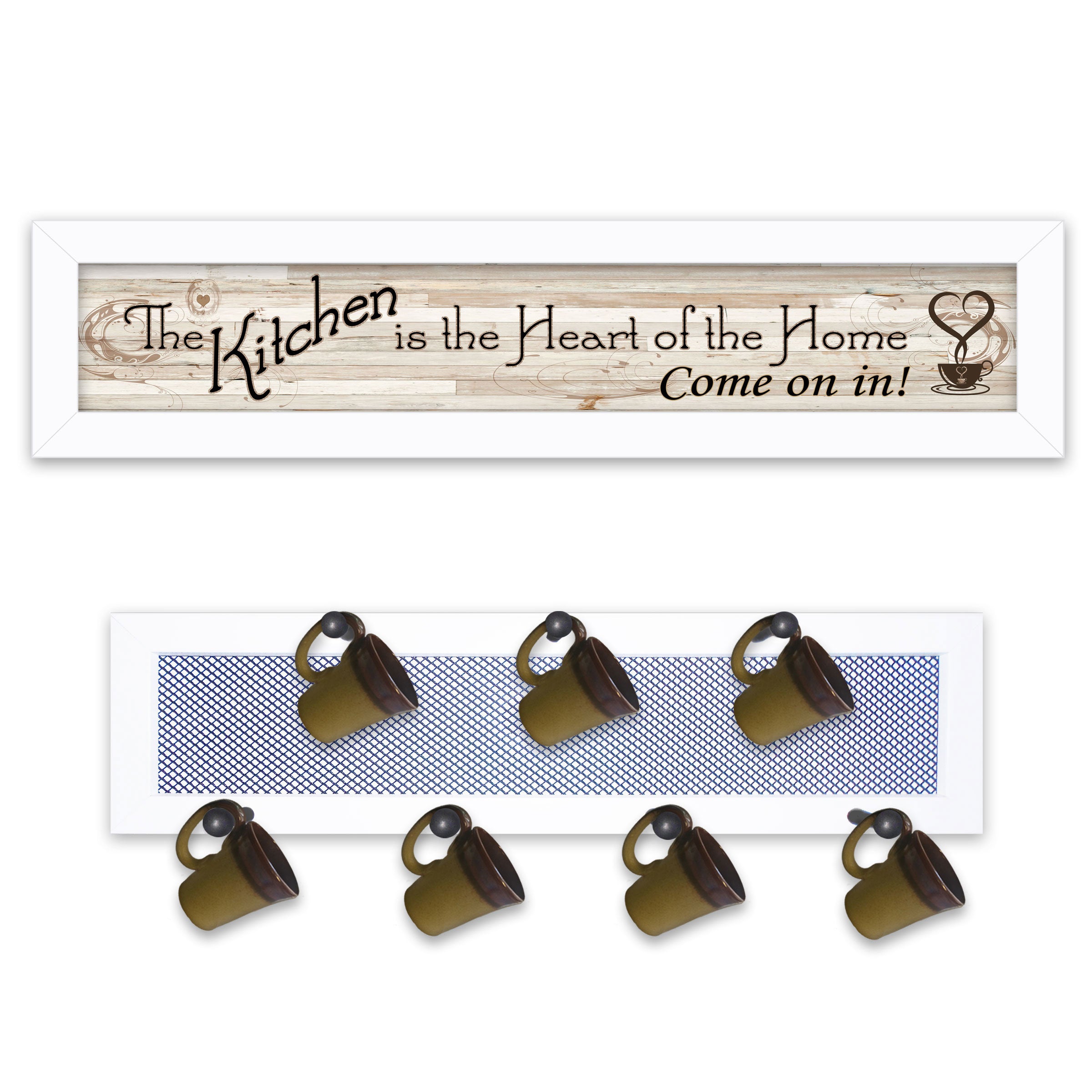 "The Kitchen Vignette" 2-Piece Vignette with 7-Peg Mug Rack by Millwork Engineering, White Frame