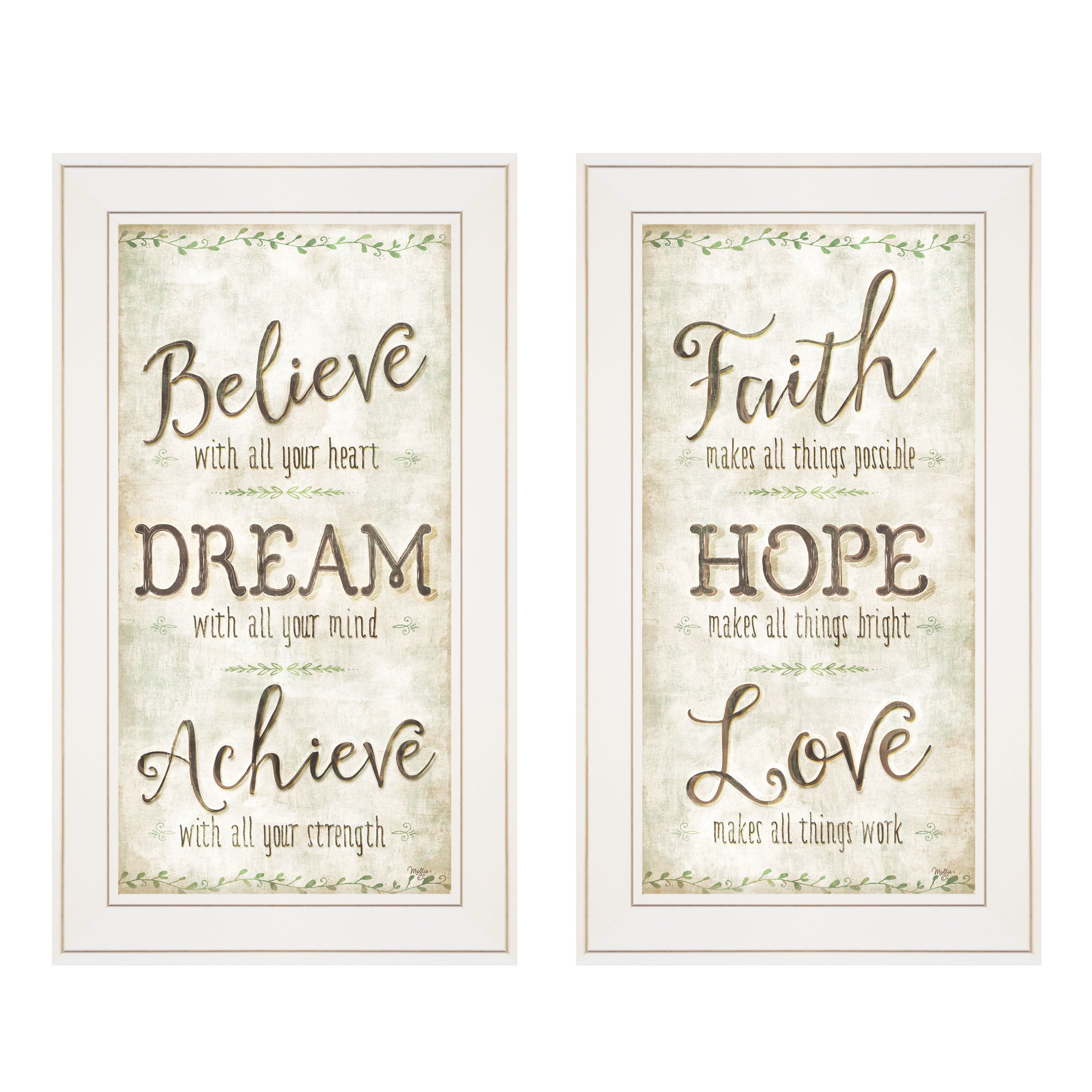 "Faith / Believe" 2-Piece Vignette by Mollie B, White Frame