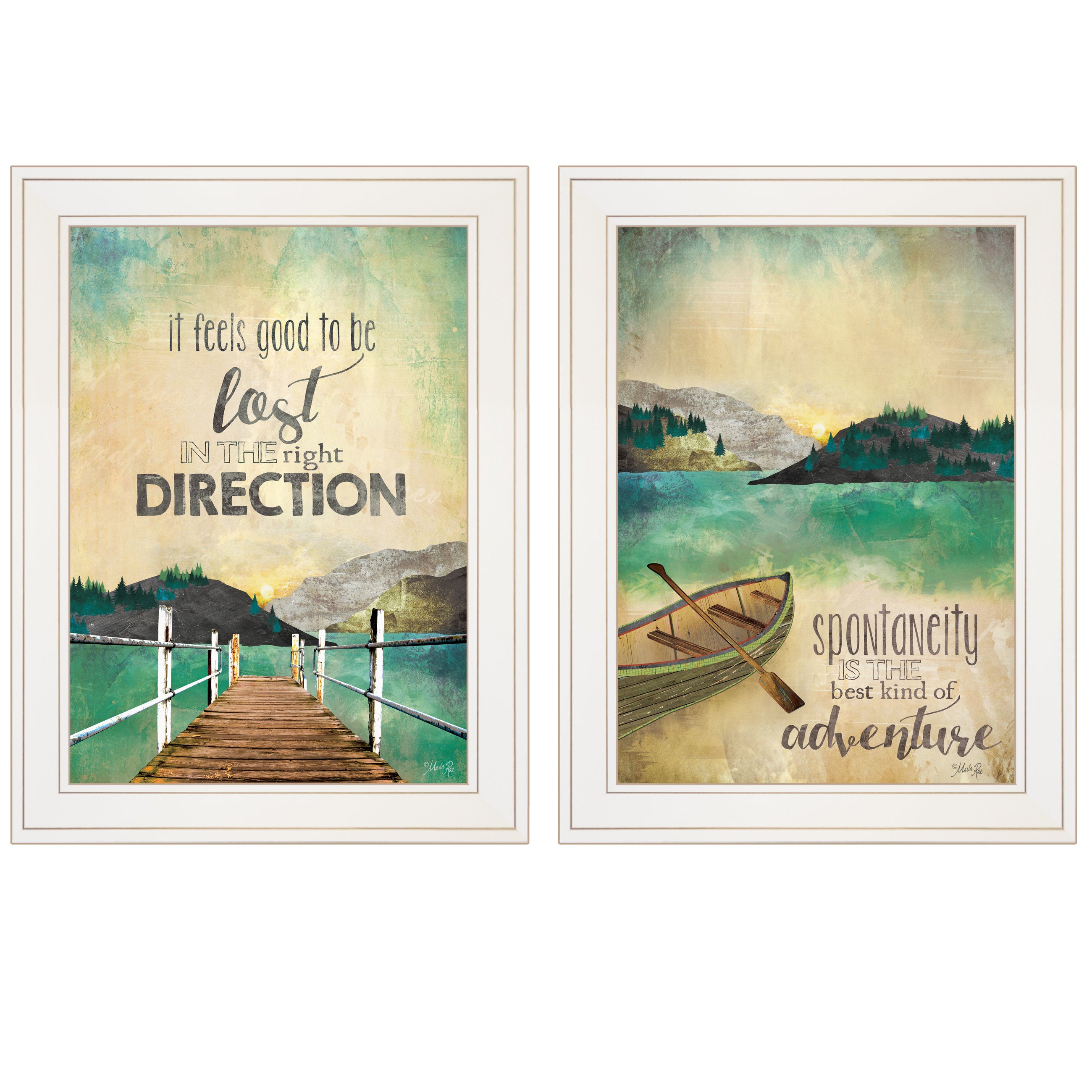 "Right Direction / Adventure" 2-Piece Vignette by Marla Rae, White Frame