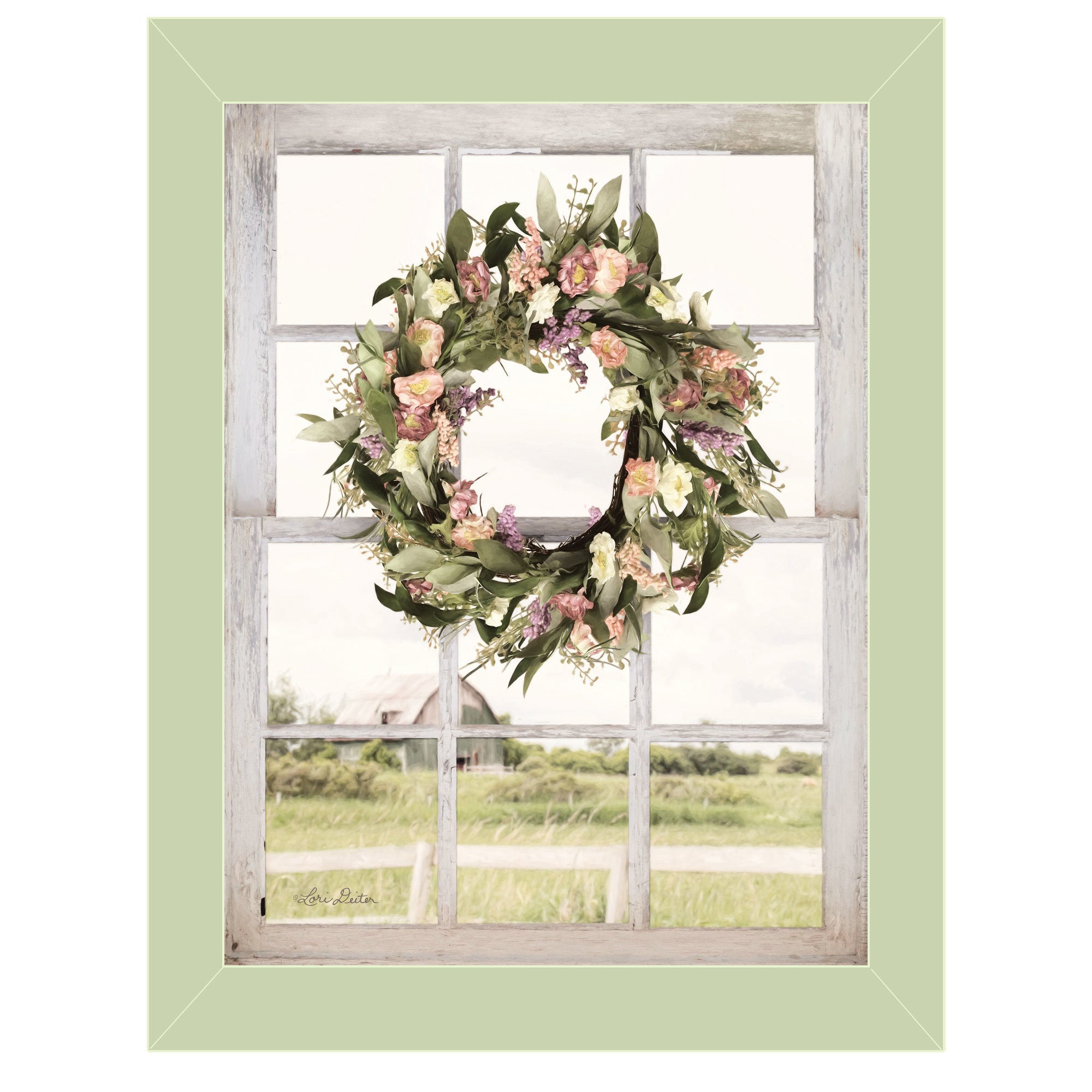 "Summer View" by Lori Deiter, Ready to Hang Framed Print, Light Green Window-Style Frame