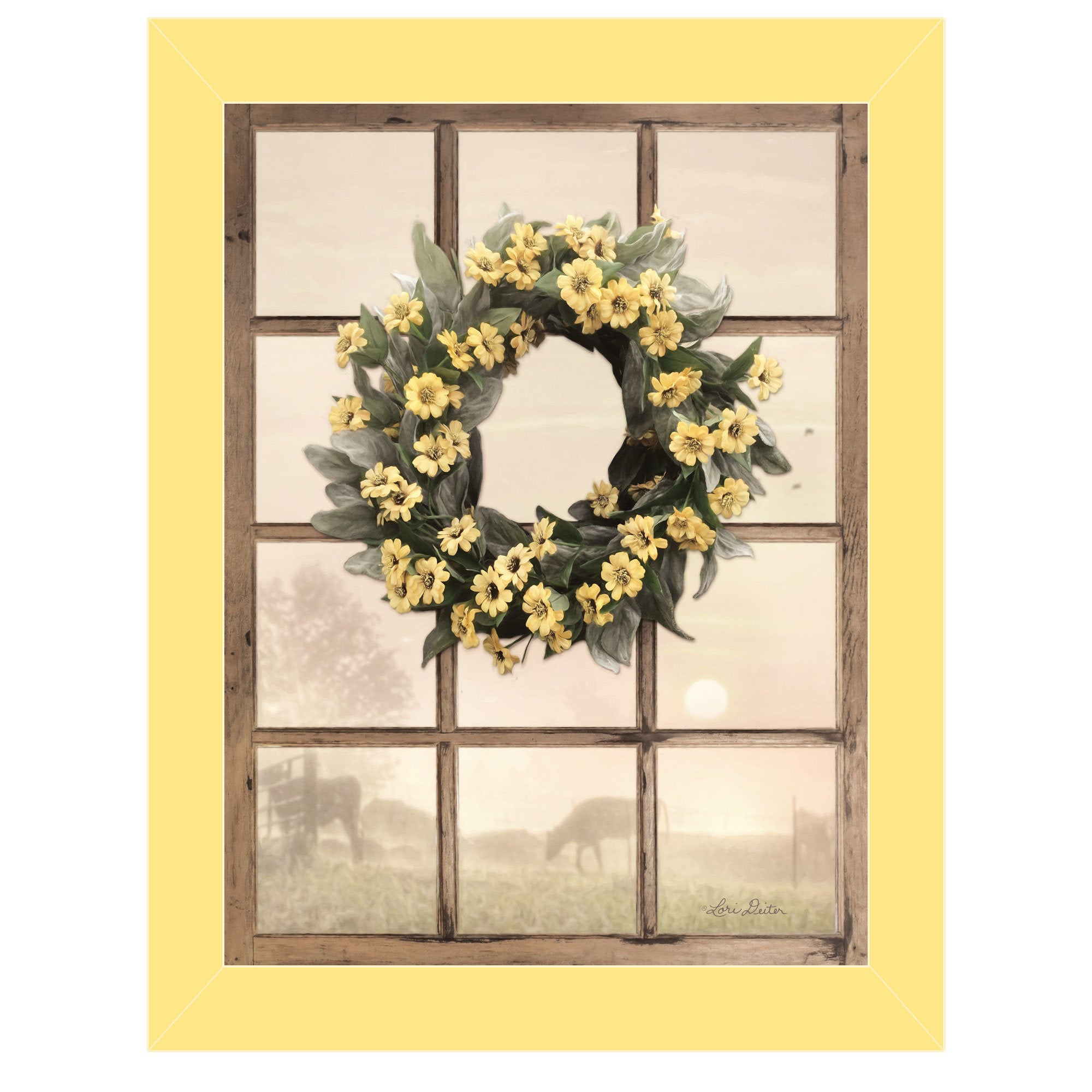 "Country Gazing" by Lori Deiter, Ready to Hang Framed Print, Yellow Window-Style Frame