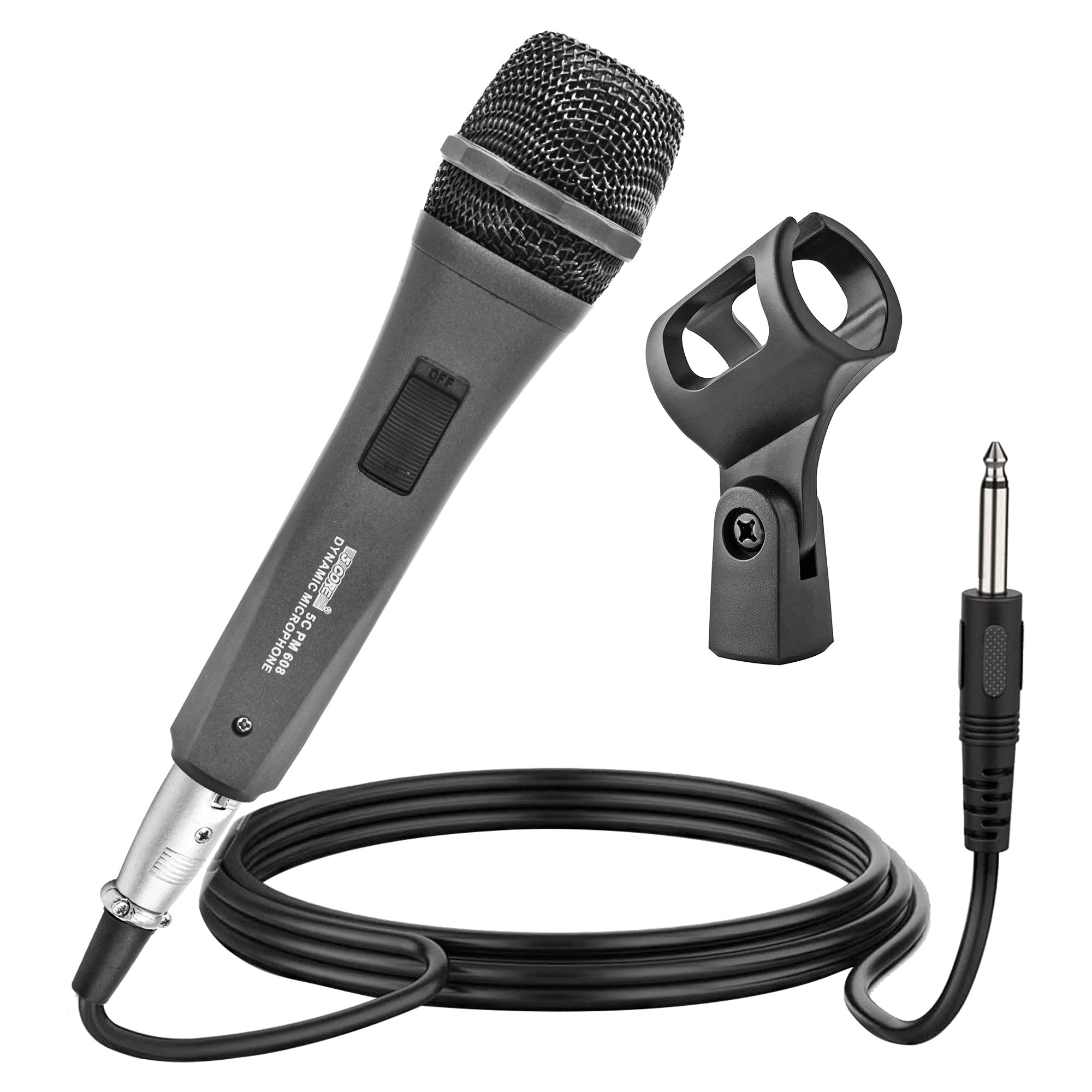 5 Core Wired Microphone Dynamic Karaoke Vocal Handheld Mic Cardioid Unidirectional Microfono w On and Off Switch Includes XLR Audio Cable Mic Holder PM 608